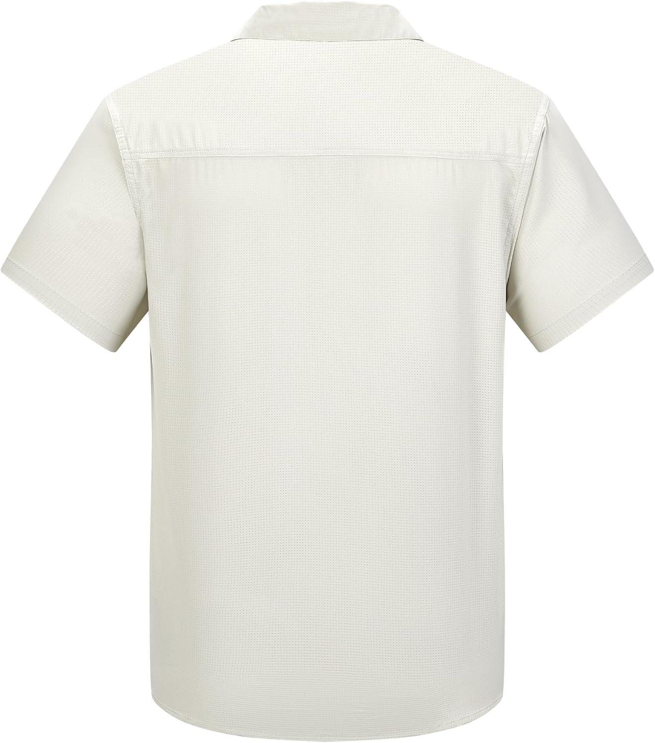Outdoor Ventures Men’s Lightweight Short Sleeve Fishing Shirt UPF 50 Button Down Quick Dry Cooling Hiking Travel Safari Shirt(Beige)