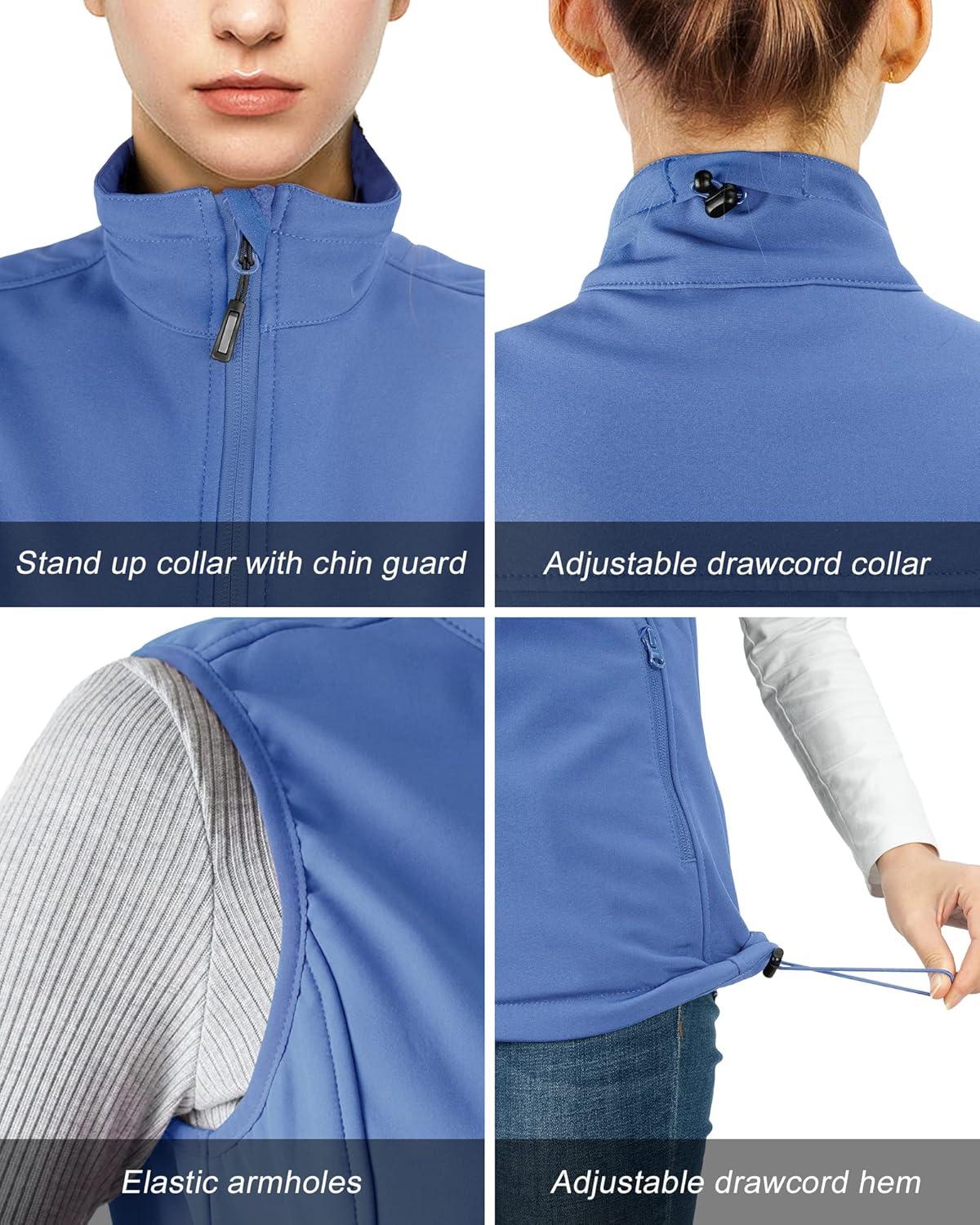 Outdoor Ventures Women’s Lightweight Softshell Vest Windproof Fleece Lined Zip Up Sleeveless Jacket for Running Hiking Golf(Violet Blue)