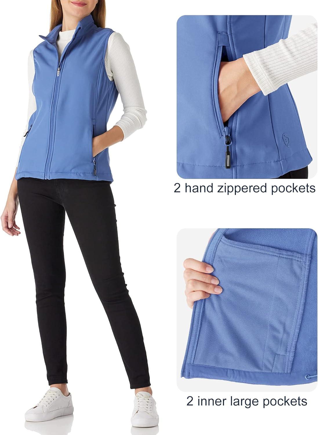 Outdoor Ventures Women’s Lightweight Softshell Vest Windproof Fleece Lined Zip Up Sleeveless Jacket for Running Hiking Golf(Violet Blue)