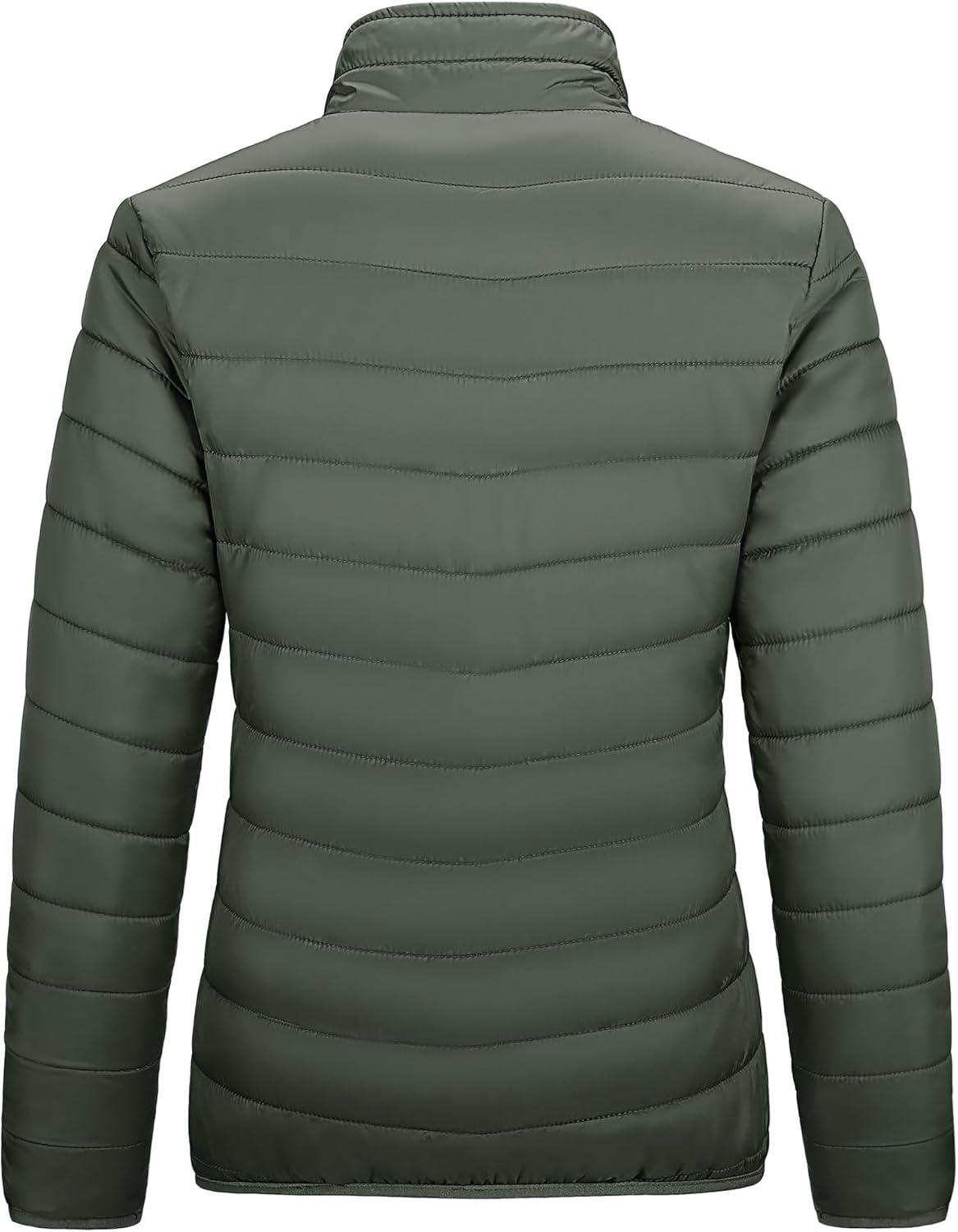 Outdoor Ventures Women’s Packable Full-Zip Short Puffer Jacket Insulated Quilted Warm Lightweight Winter Coat(Army Green(fold in Pocket))