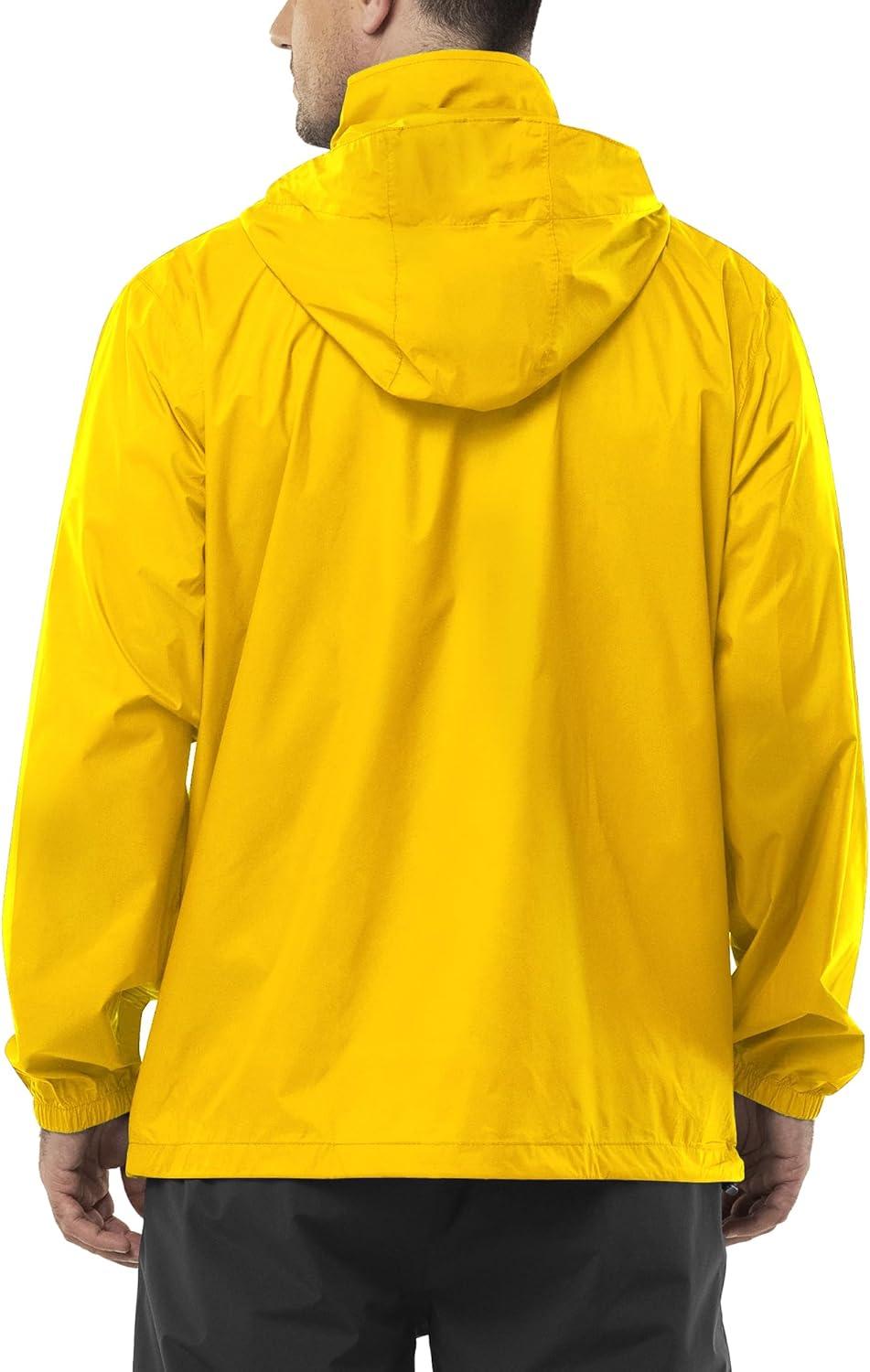 Outdoor Ventures Men’s Rain Jacket Waterproof Lightweight Packable Rain Shell Raincoat with Hood for Golf Hiking Travel(Yellow)