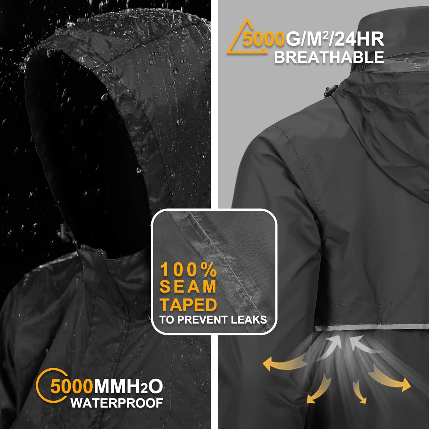 Outdoor Ventures Men’s Rain Jacket Waterproof Lightweight Packable Rain Pullover for Hiking Golf Running(Black)