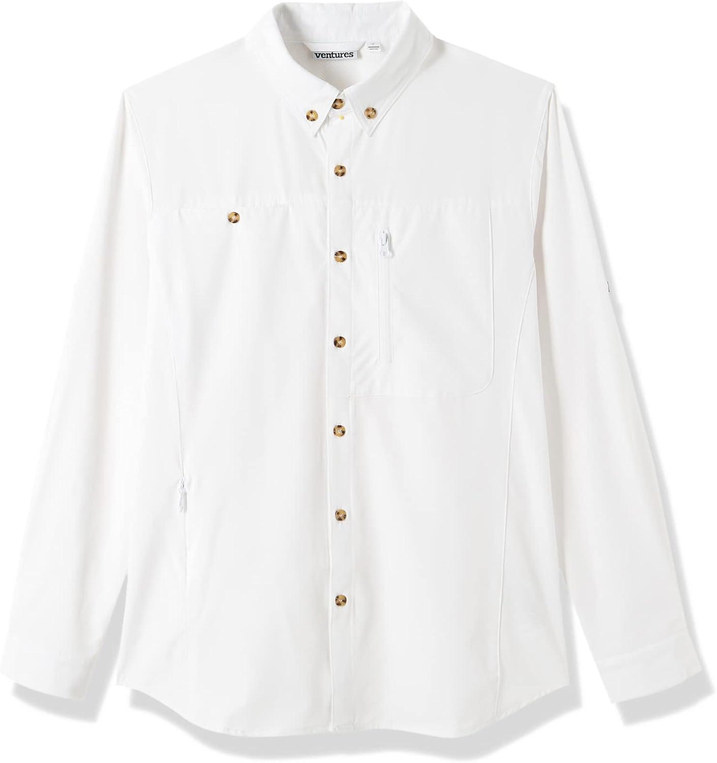 Outdoor Ventures Men’s Long Sleeve Hiking Shirt UPF 50 UV Sun Protection Shirt Cooling Quick Dry for Travel Fishing Safari(White)