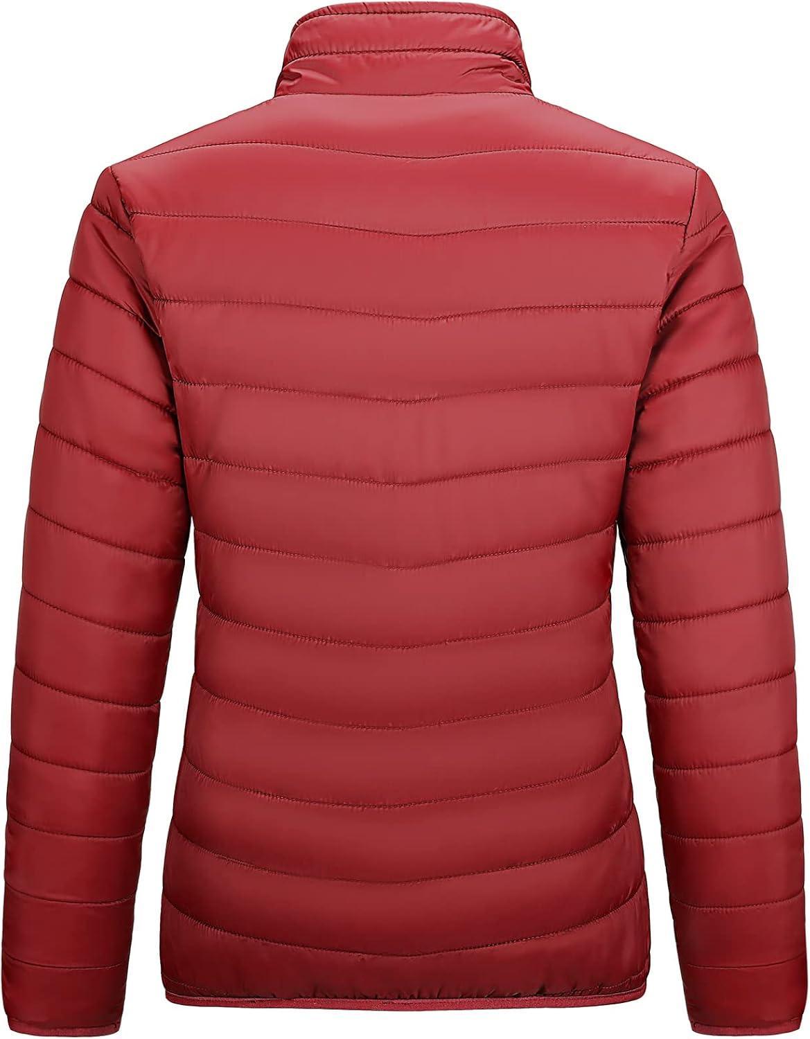 Outdoor Ventures Women’s Packable Full-Zip Short Puffer Jacket Insulated Quilted Warm Lightweight Winter Coat(Red(fold in Pocket))