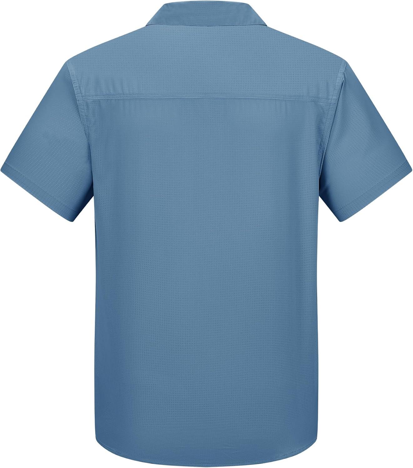 Outdoor Ventures Men’s Lightweight Short Sleeve Fishing Shirt UPF 50 Button Down Quick Dry Cooling Hiking Travel Safari Shirt(Bluestone)