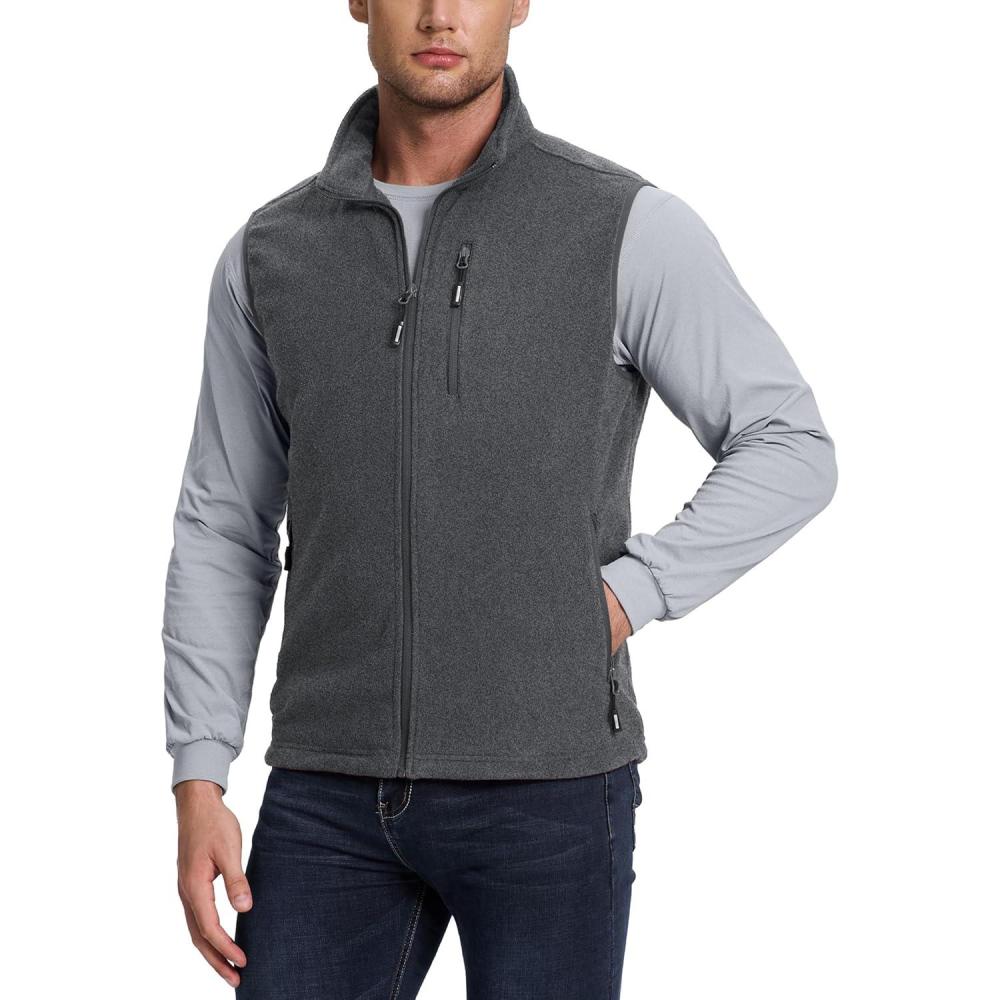 Outdoor Ventures Men’s Full-Zip Lightweight Polar Fleece Vest Outerwear with 5 Pockets Warm Winter Sleeveless Jacket Casual(Grey Heather)
