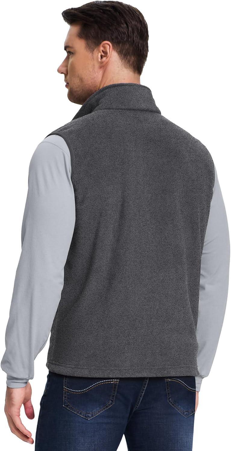 Outdoor Ventures Men’s Full-Zip Lightweight Polar Fleece Vest Outerwear with 5 Pockets Warm Winter Sleeveless Jacket Casual(Grey Heather)