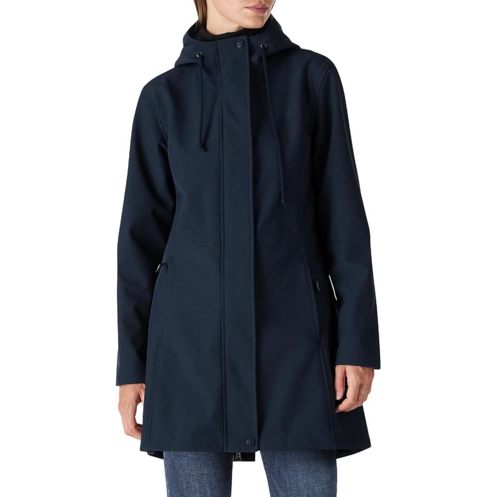 Outdoor Ventures Women’s Lightweight Waterproof Fleece Lined Hooded Softshell Rain Jacket, Warm Windbreaker Long Coat(Dark Navy)