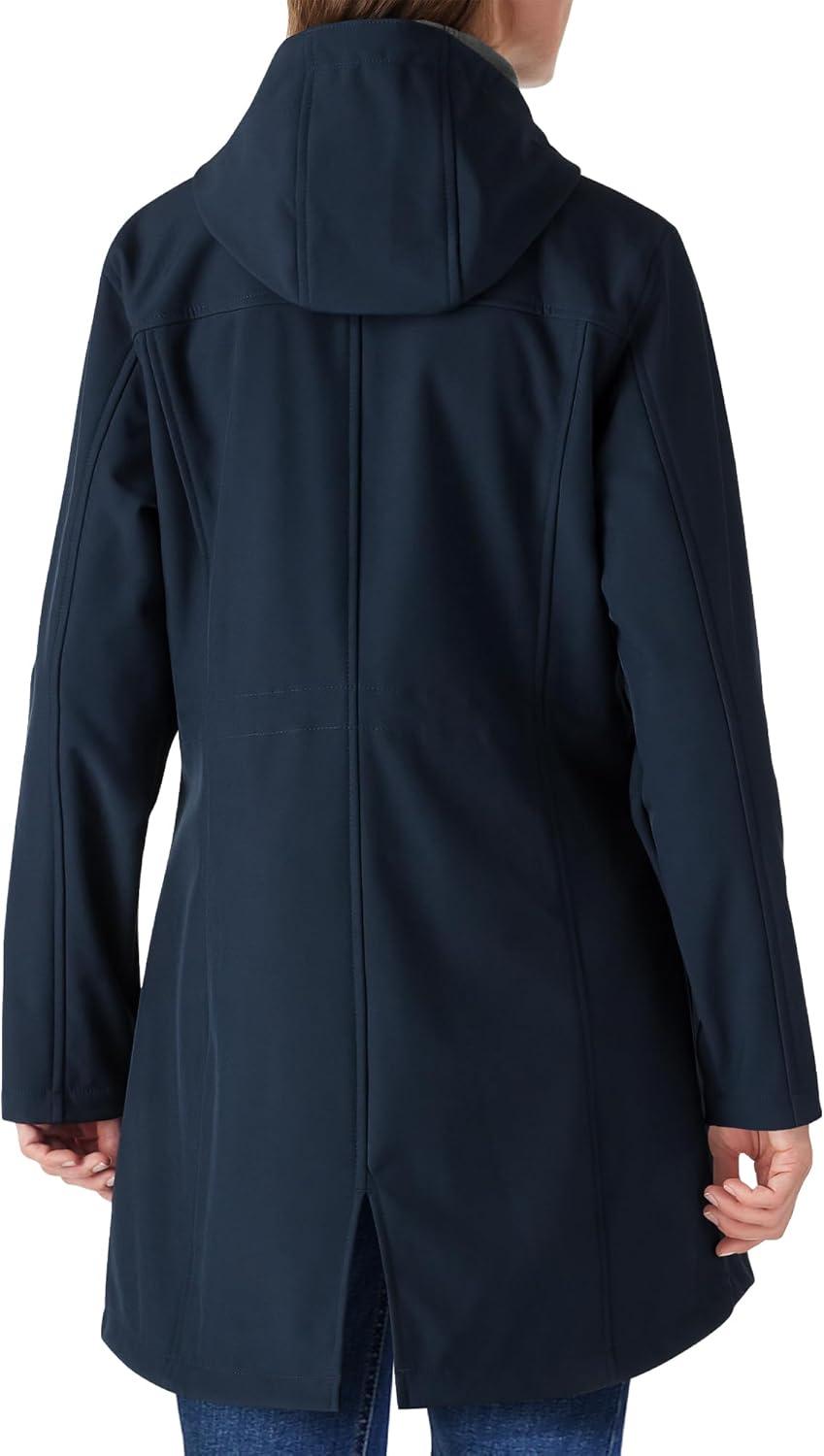 Outdoor Ventures Women’s Lightweight Waterproof Fleece Lined Hooded Softshell Rain Jacket, Warm Windbreaker Long Coat(Dark Navy)