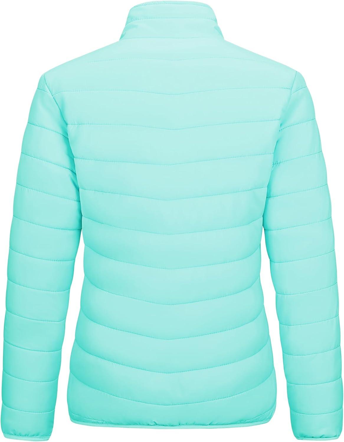 Outdoor Ventures Women’s Packable Full-Zip Short Puffer Jacket Insulated Quilted Warm Lightweight Winter Coat(Light Blue(fold in Pocket))
