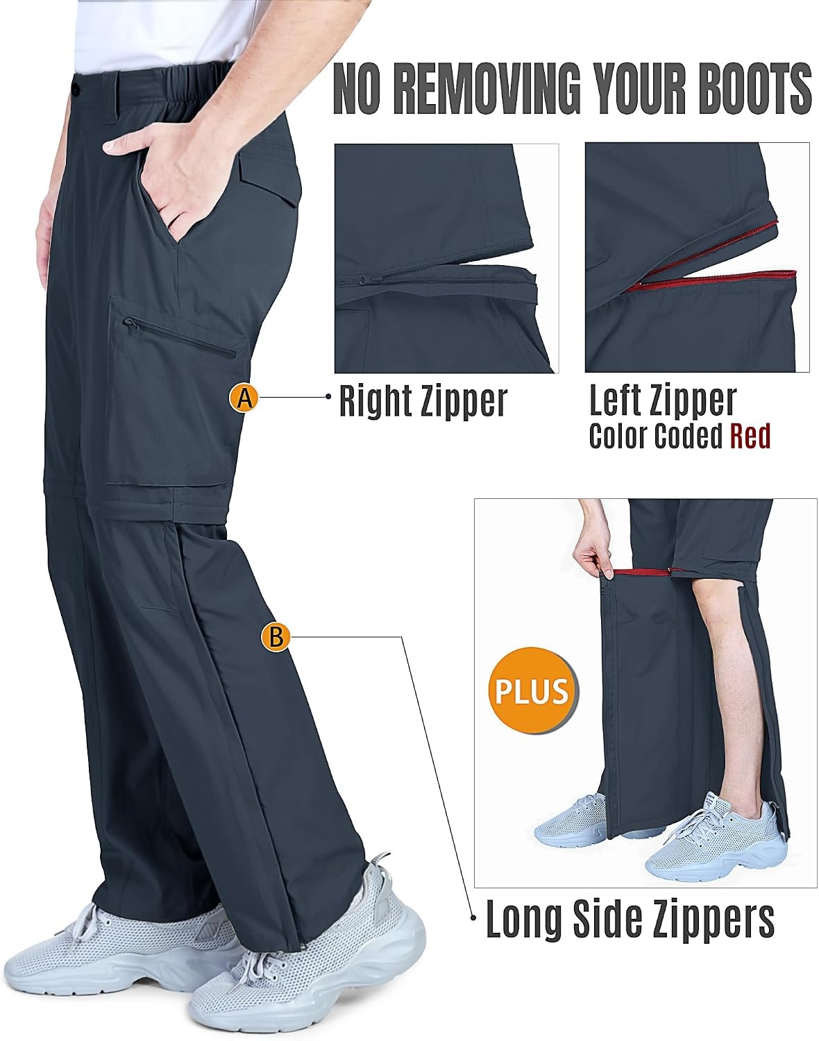 Outdoor Ventures Mens Convertible Hiking Pants Quick Dry Zip Off Cargo(Navy)