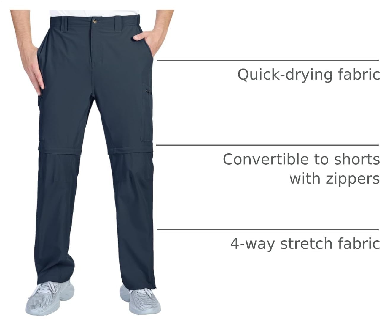Outdoor Ventures Mens Convertible Hiking Pants Quick Dry Zip Off Cargo(Navy)