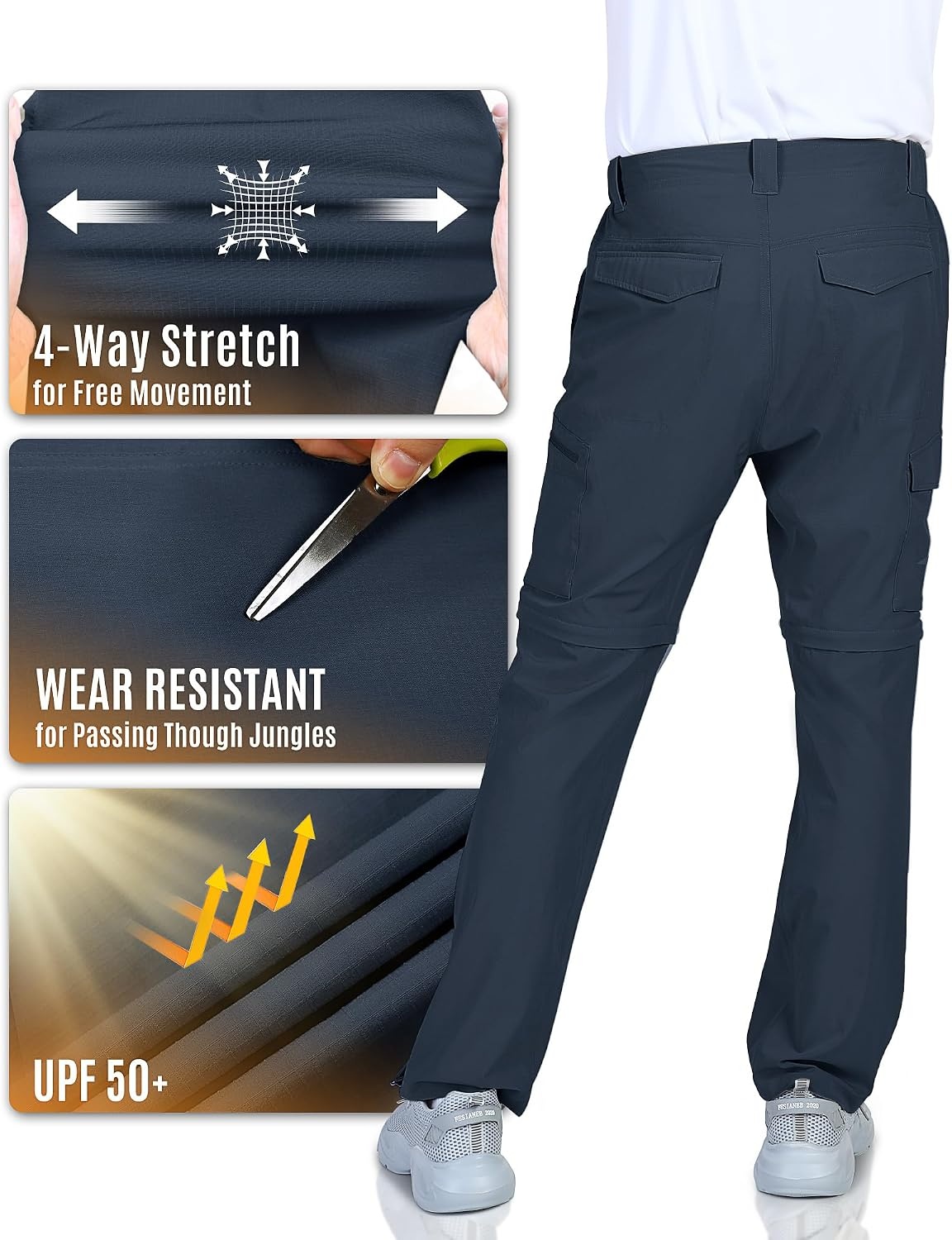 Outdoor Ventures Mens Convertible Hiking Pants Quick Dry Zip Off Cargo(Navy)