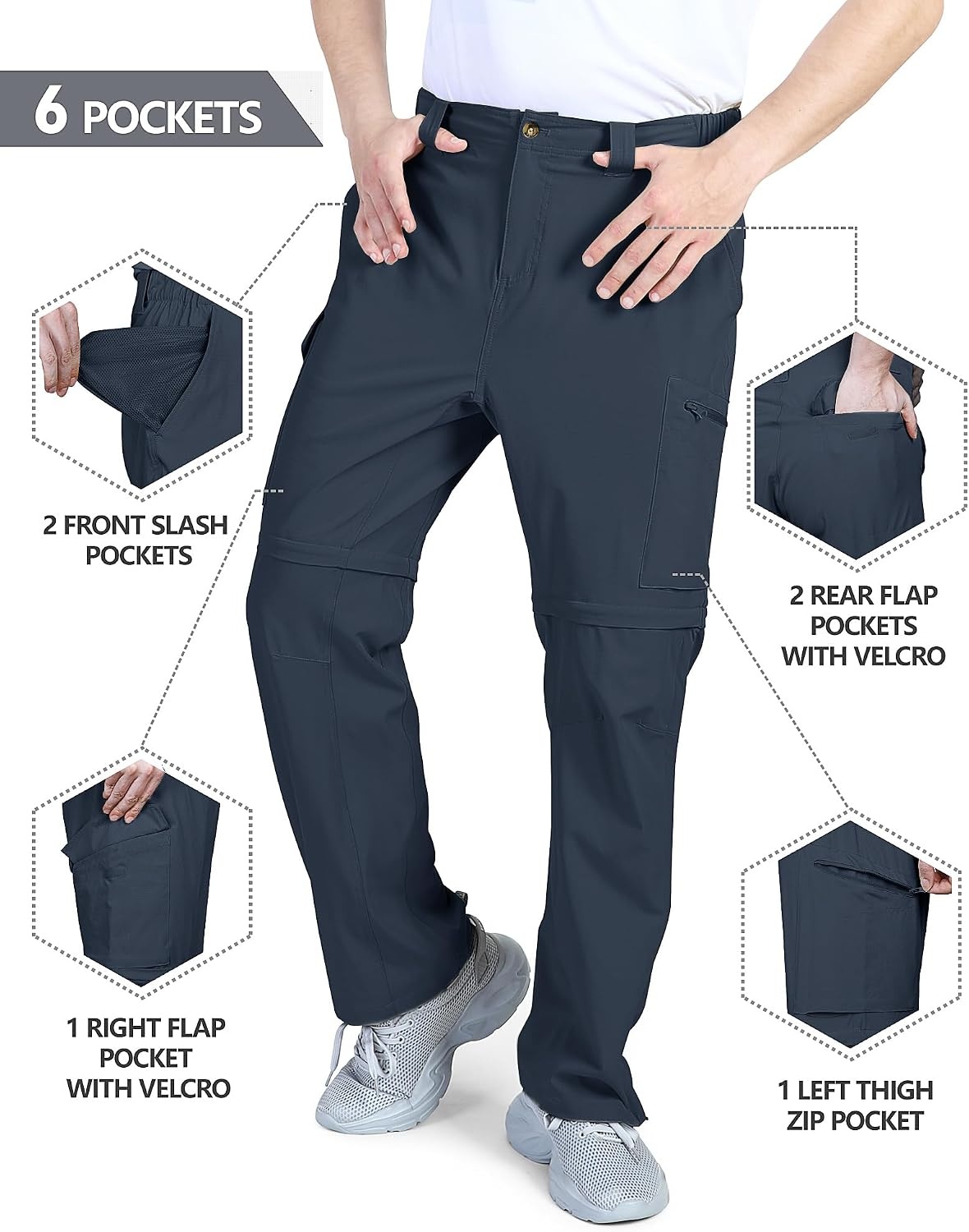 Outdoor Ventures Mens Convertible Hiking Pants Quick Dry Zip Off Cargo(Navy)