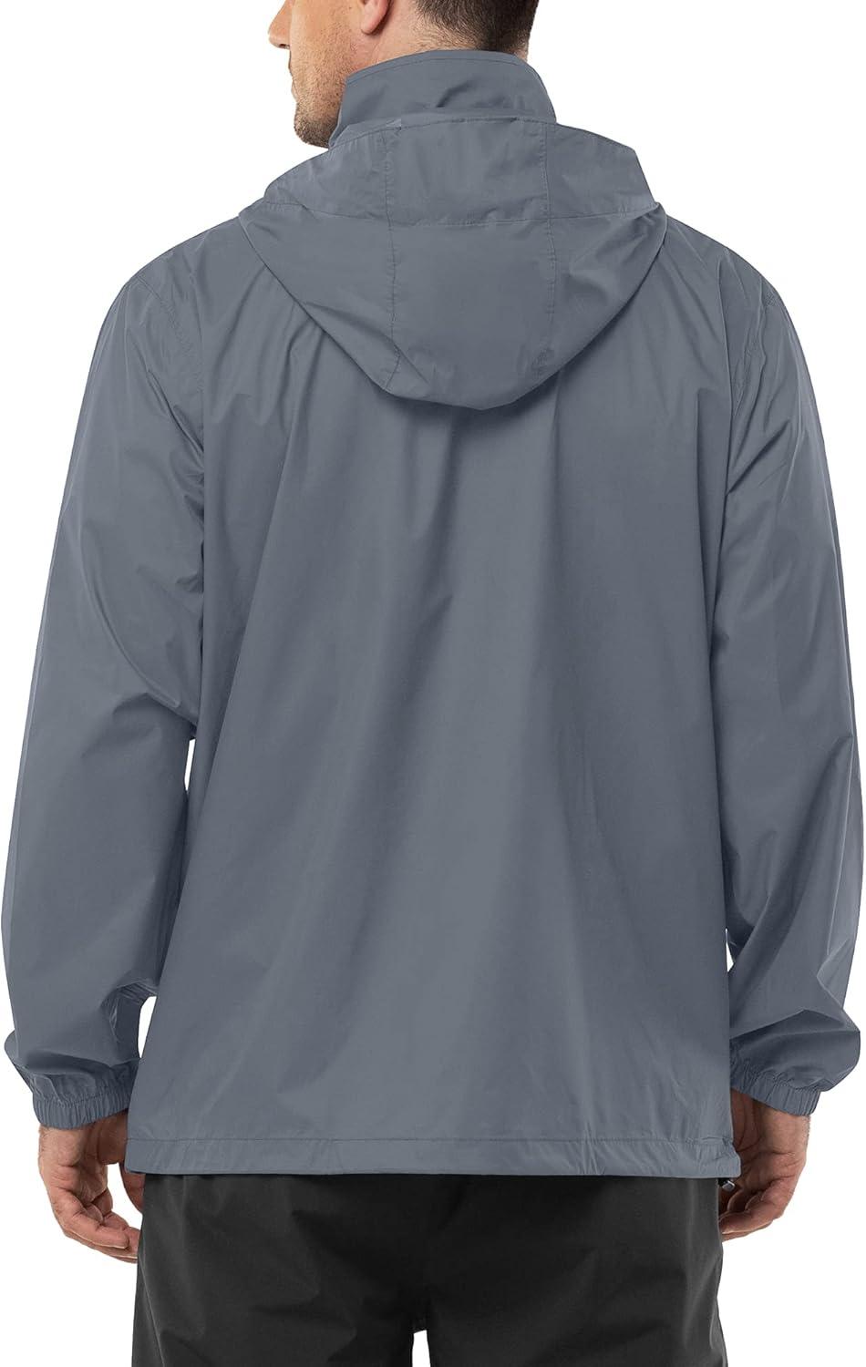 Outdoor Ventures Men’s Rain Jacket Waterproof Lightweight Packable Rain Shell Raincoat with Hood for Golf Hiking Travel(Light Gray)