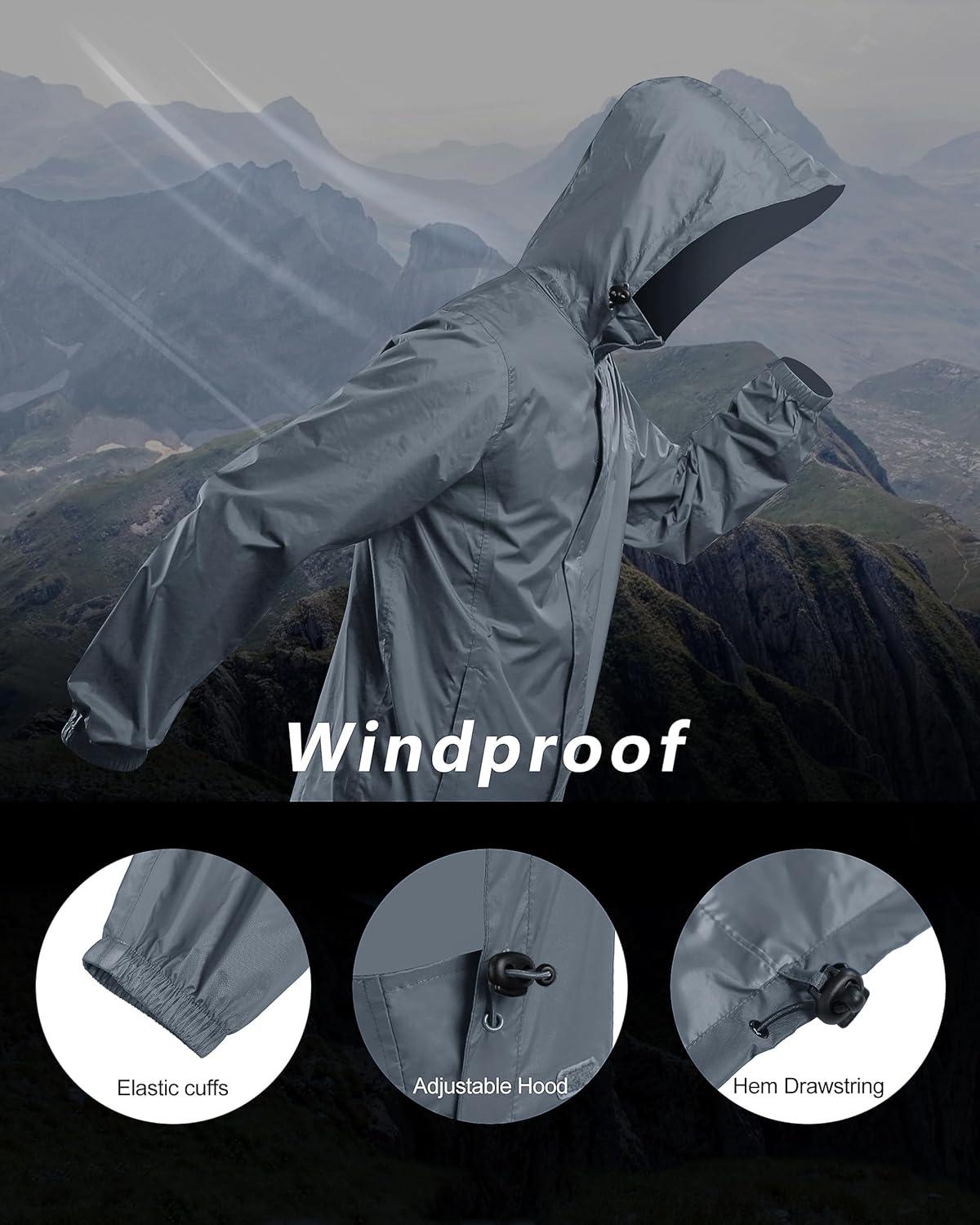 Outdoor Ventures Men’s Rain Jacket Waterproof Lightweight Packable Rain Shell Raincoat with Hood for Golf Hiking Travel(Light Gray)