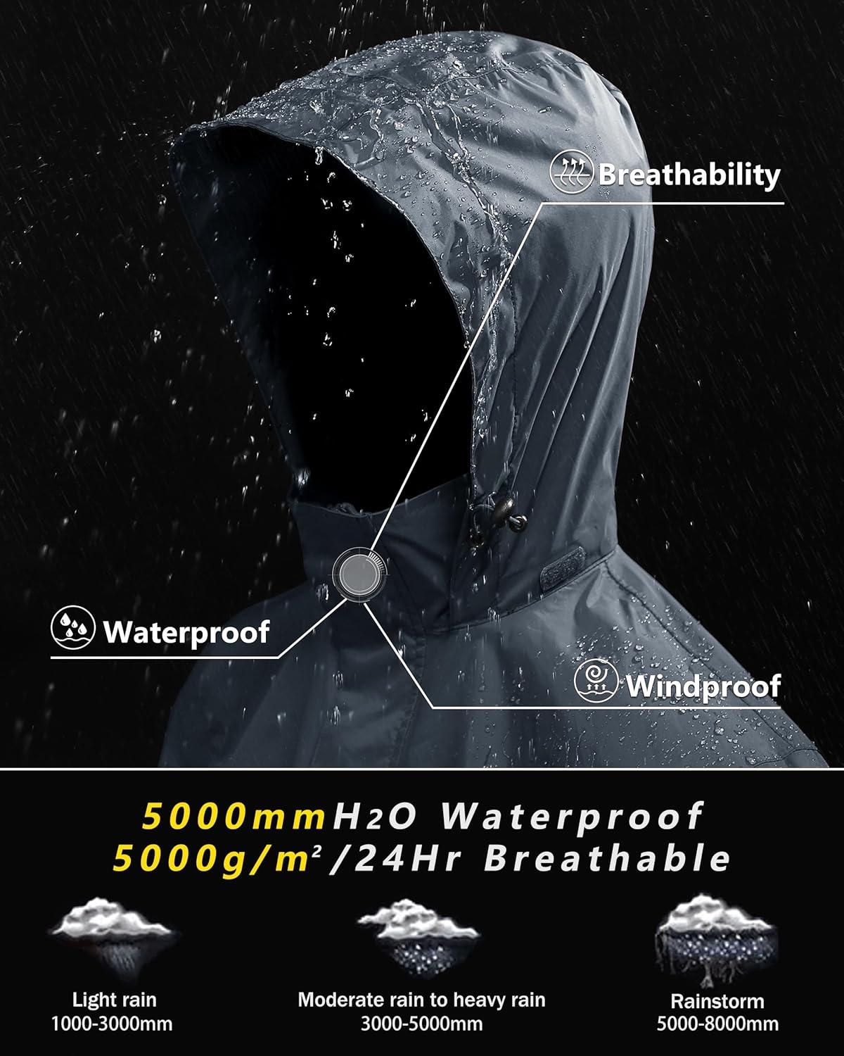 Outdoor Ventures Men’s Rain Jacket Waterproof Lightweight Packable Rain Shell Raincoat with Hood for Golf Hiking Travel(Light Gray)