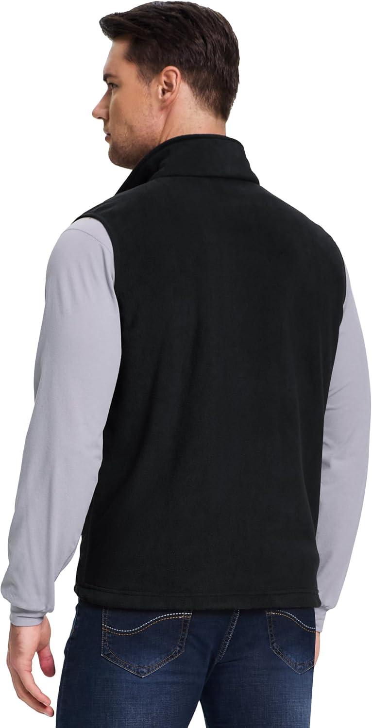 Outdoor Ventures Men’s Full-Zip Lightweight Polar Fleece Vest Outerwear with 5 Pockets Warm Winter Sleeveless Jacket Casual(Black)