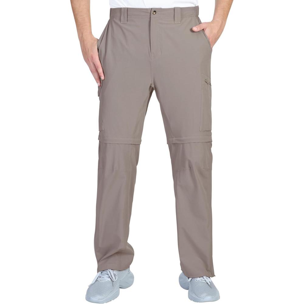 Outdoor Ventures Mens Hiking Pants Lightweight Quick Dry Convertible Pants, Stretch Zip-Off Cargo Pants for Travel Fishing(Fossil)