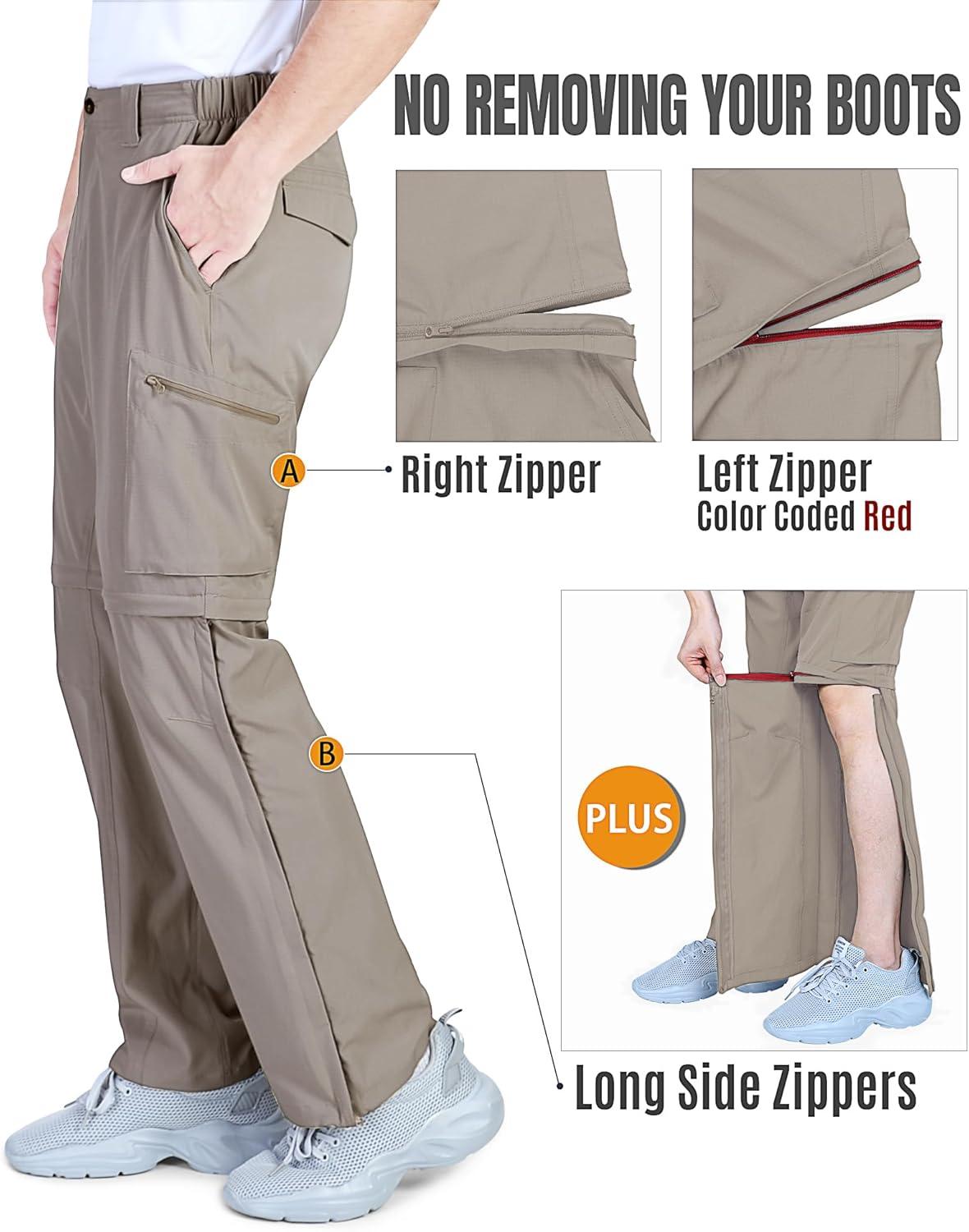 Outdoor Ventures Mens Hiking Pants Lightweight Quick Dry Convertible Pants, Stretch Zip-Off Cargo Pants for Travel Fishing(Fossil)