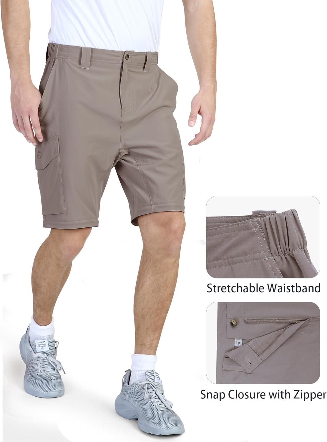 Outdoor Ventures Mens Hiking Pants Lightweight Quick Dry Convertible Pants, Stretch Zip-Off Cargo Pants for Travel Fishing(Fossil)