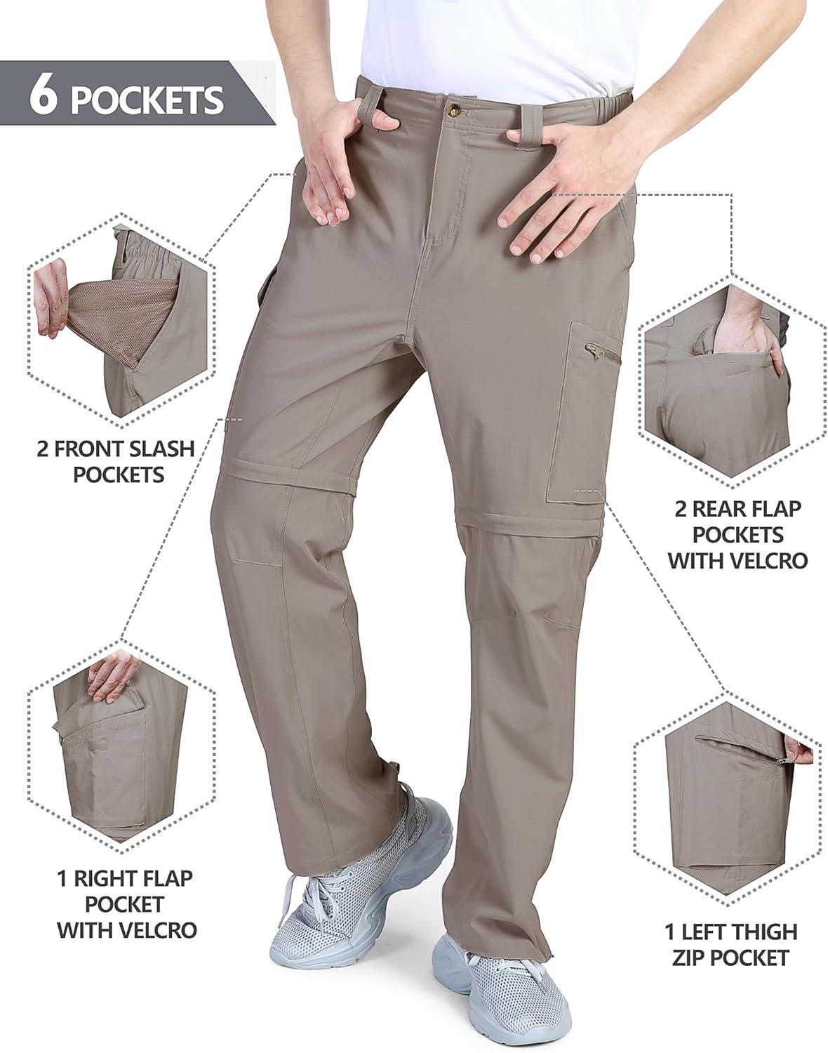 Outdoor Ventures Mens Hiking Pants Lightweight Quick Dry Convertible Pants, Stretch Zip-Off Cargo Pants for Travel Fishing(Fossil)