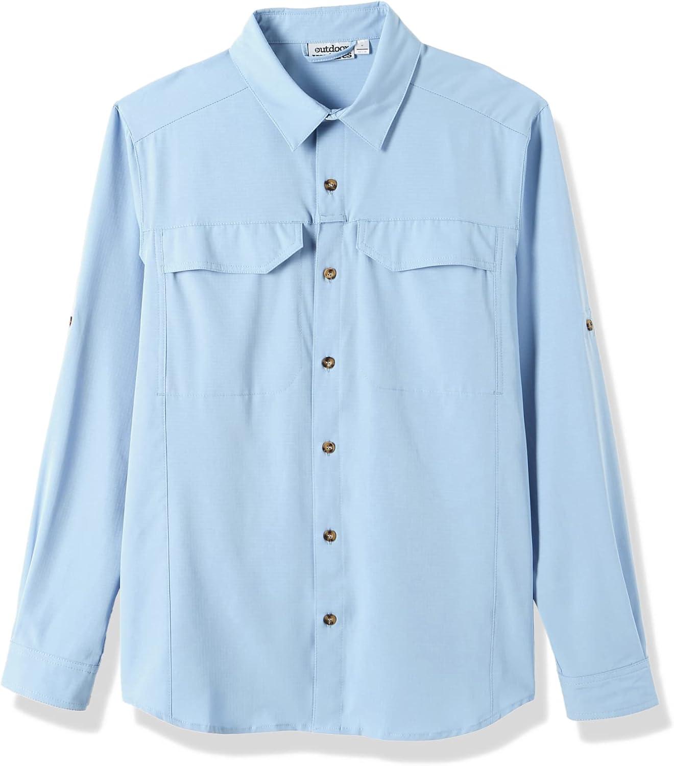 Outdoor Ventures Men’s UPF 50+ UV Sun Protection SPF Hiking Shirt Long Sleeve Lightweight Quick Dry for Safari Travel Fishing(Light Blue)
