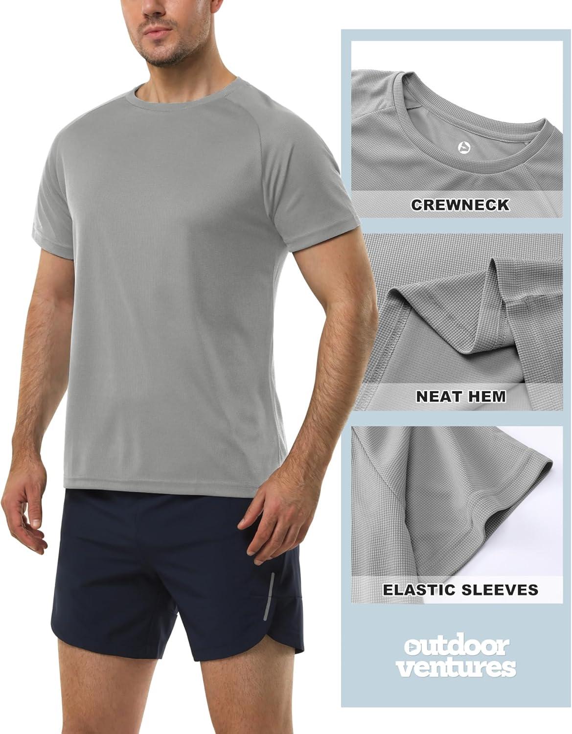 Outdoor Ventures Men’s Workout Dry Fit T Shirts 3 Pack Quick Dry Active Short Sleeve Tee Shirts for Athletic Running Gym
