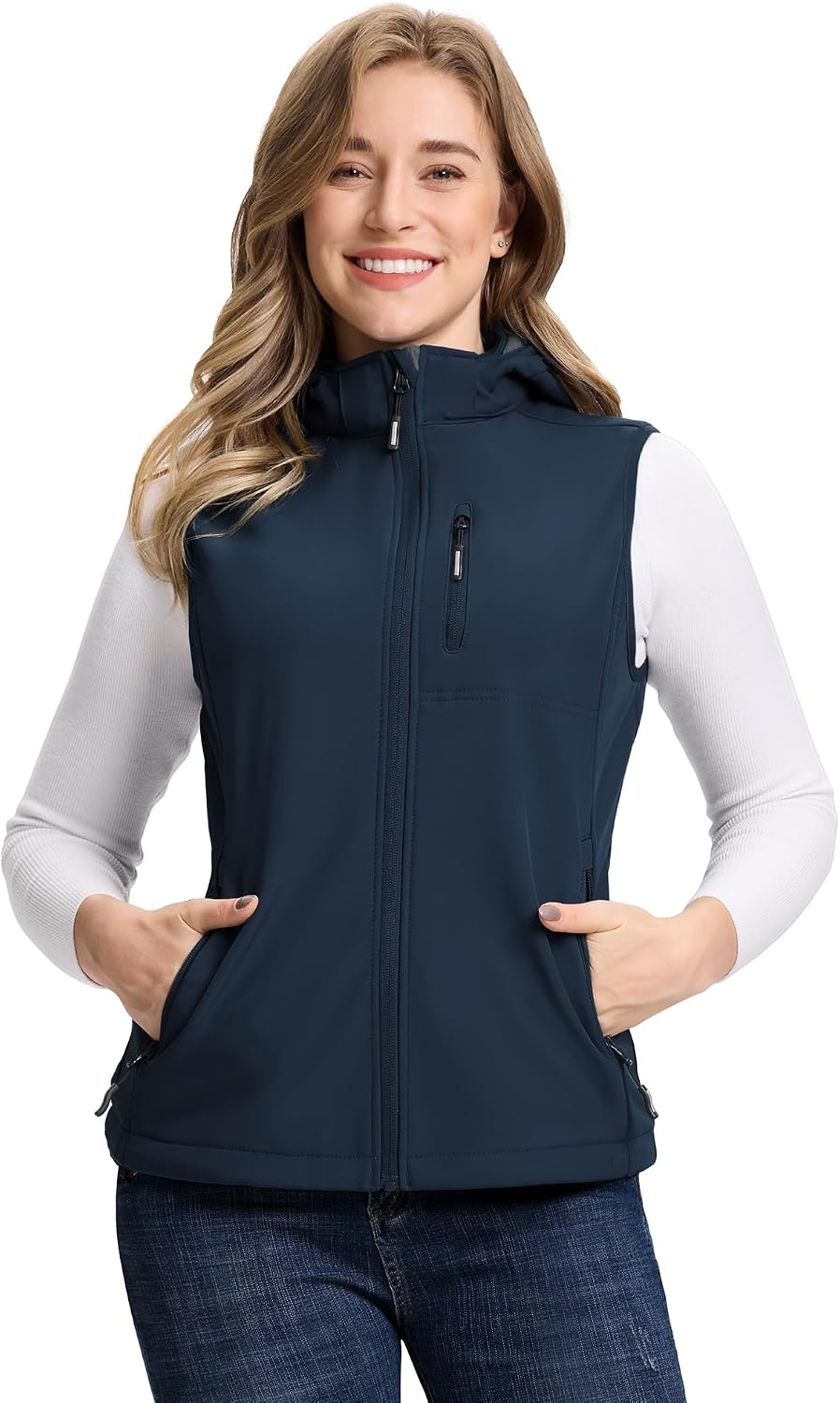 Outdoor Ventures Women’s Hooded Lightweight Golf Running Vest Outerwear(Dark Blue)