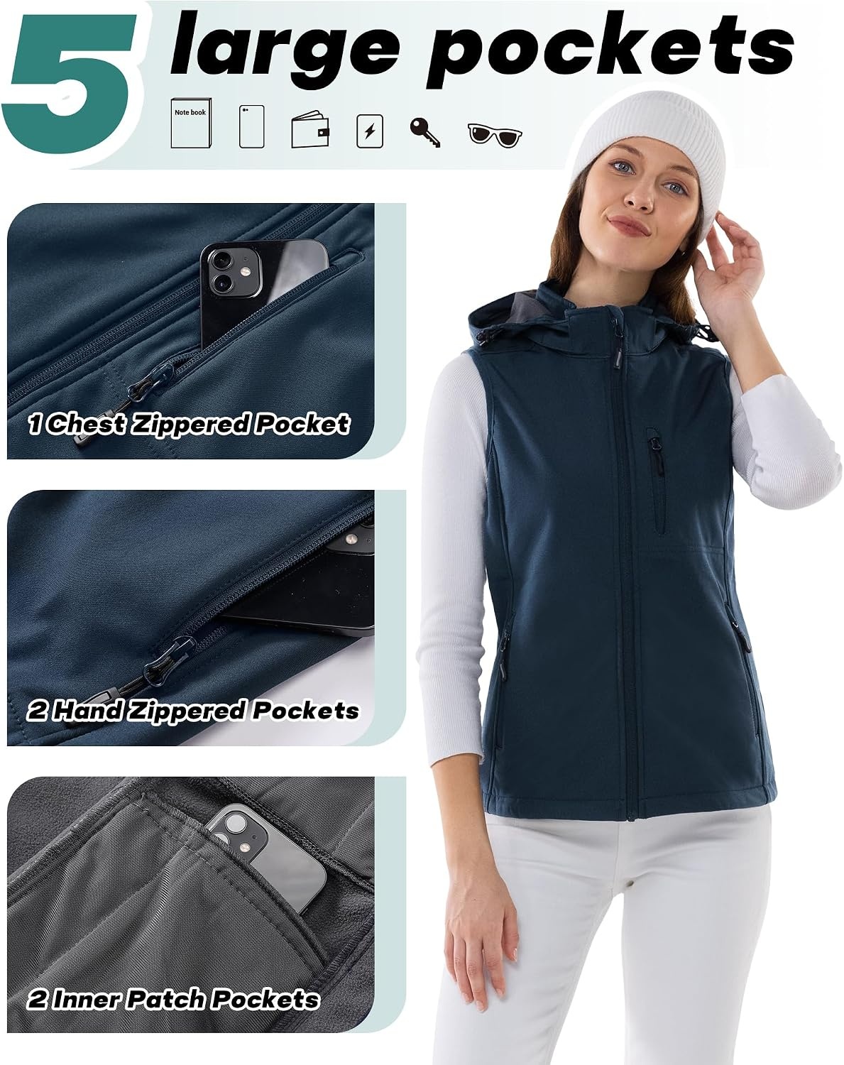 Outdoor Ventures Women’s Hooded Lightweight Golf Running Vest Outerwear(Dark Blue)