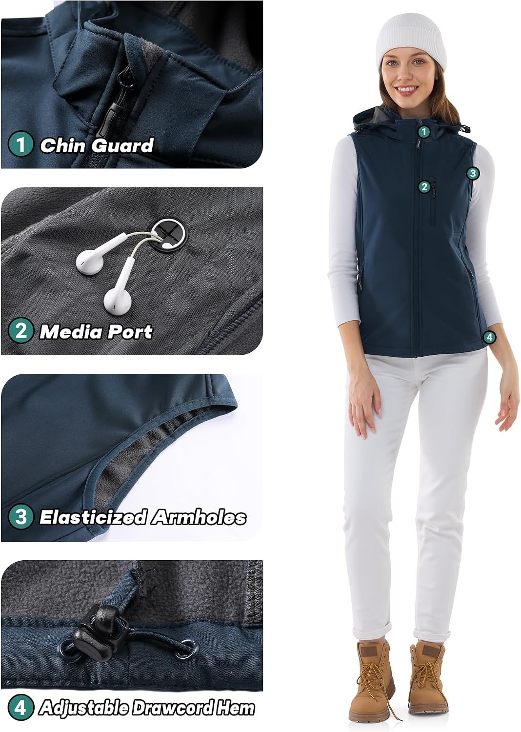 Outdoor Ventures Women’s Hooded Lightweight Golf Running Vest Outerwear(Dark Blue)