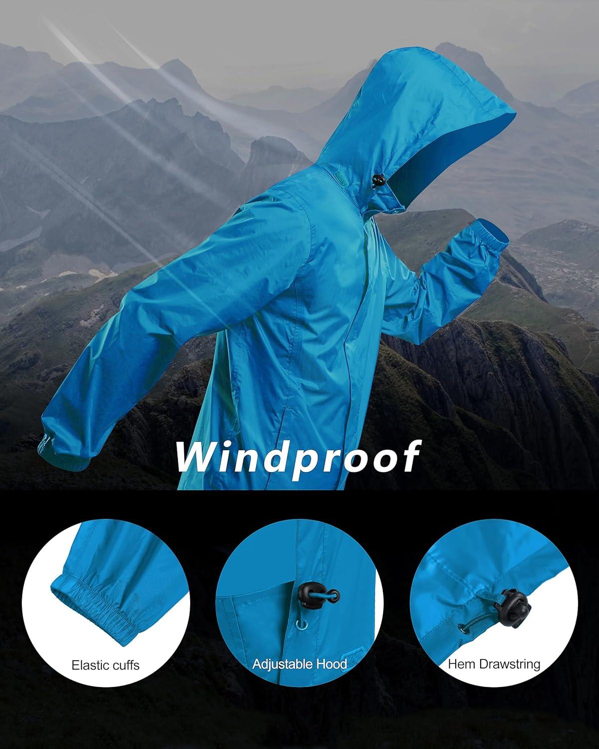 Outdoor Ventures Men’s Rain Jacket Waterproof Lightweight Packable Rain Shell Raincoat with Hood for Golf Hiking Travel(Lightsky Blue)