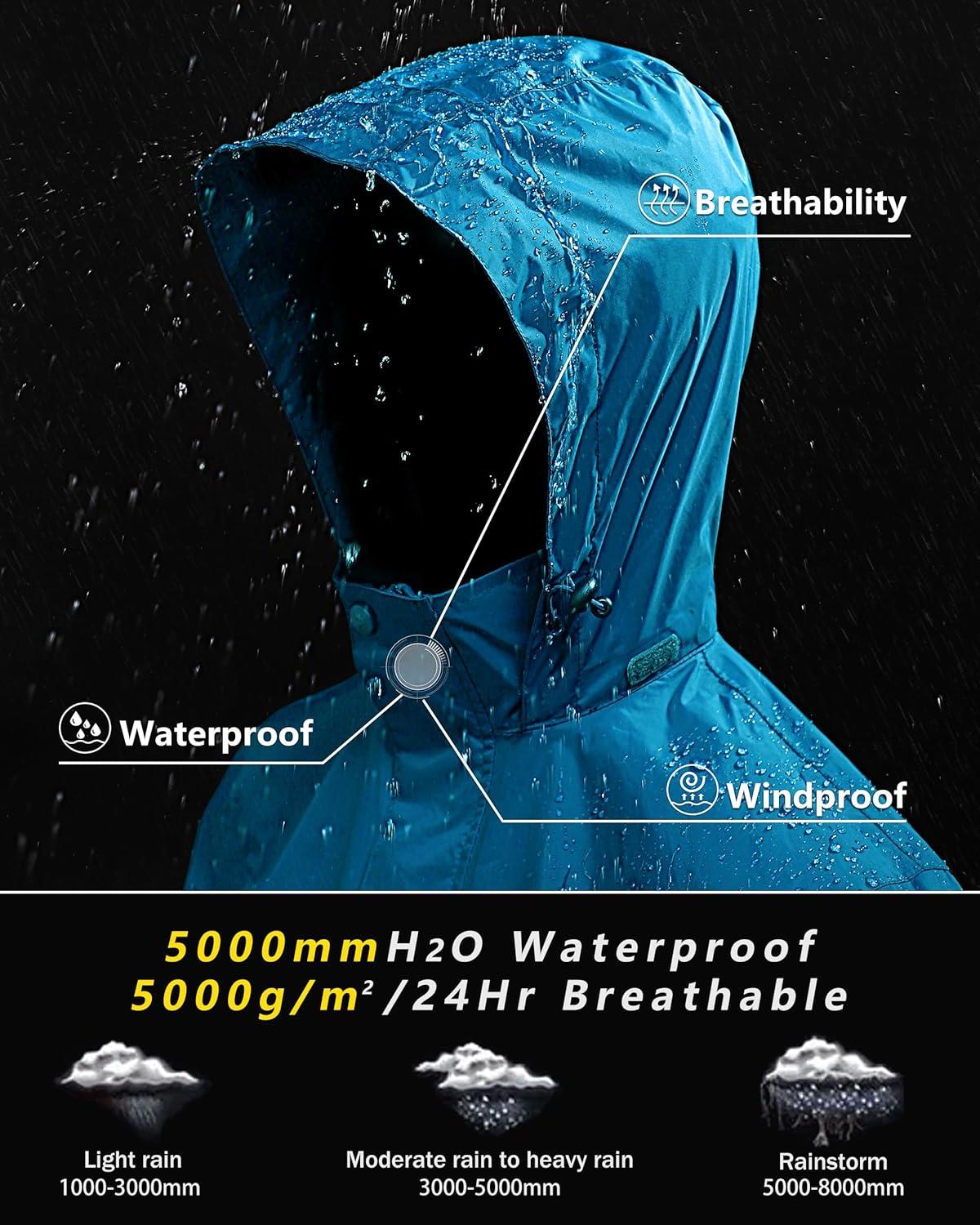 Outdoor Ventures Men’s Rain Jacket Waterproof Lightweight Packable Rain Shell Raincoat with Hood for Golf Hiking Travel(Lightsky Blue)