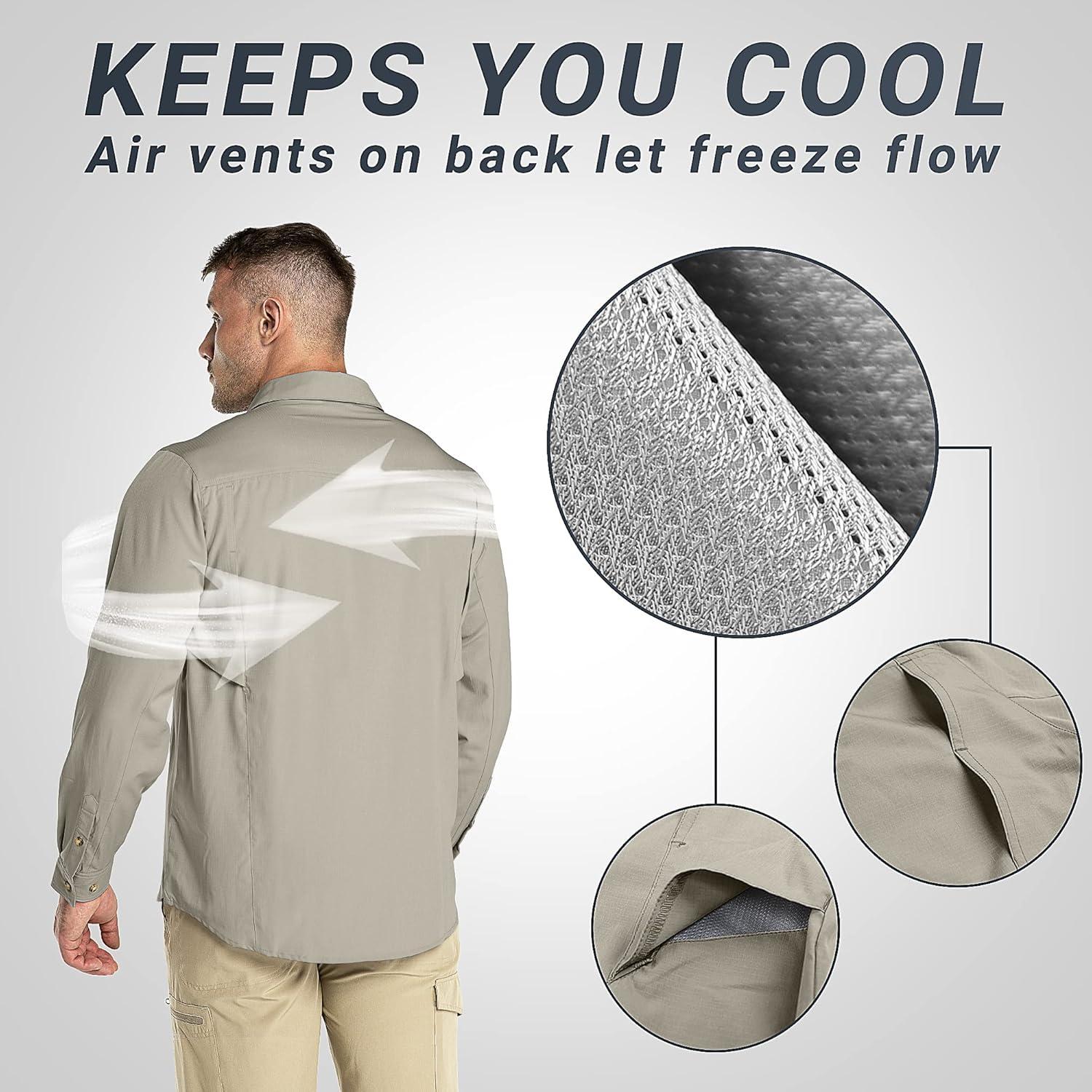 Outdoor Ventures Men’s UPF 50+ UV Sun Protection SPF Hiking Shirt Long Sleeve Lightweight Quick Dry for Safari Travel Fishing(Mid Grey)
