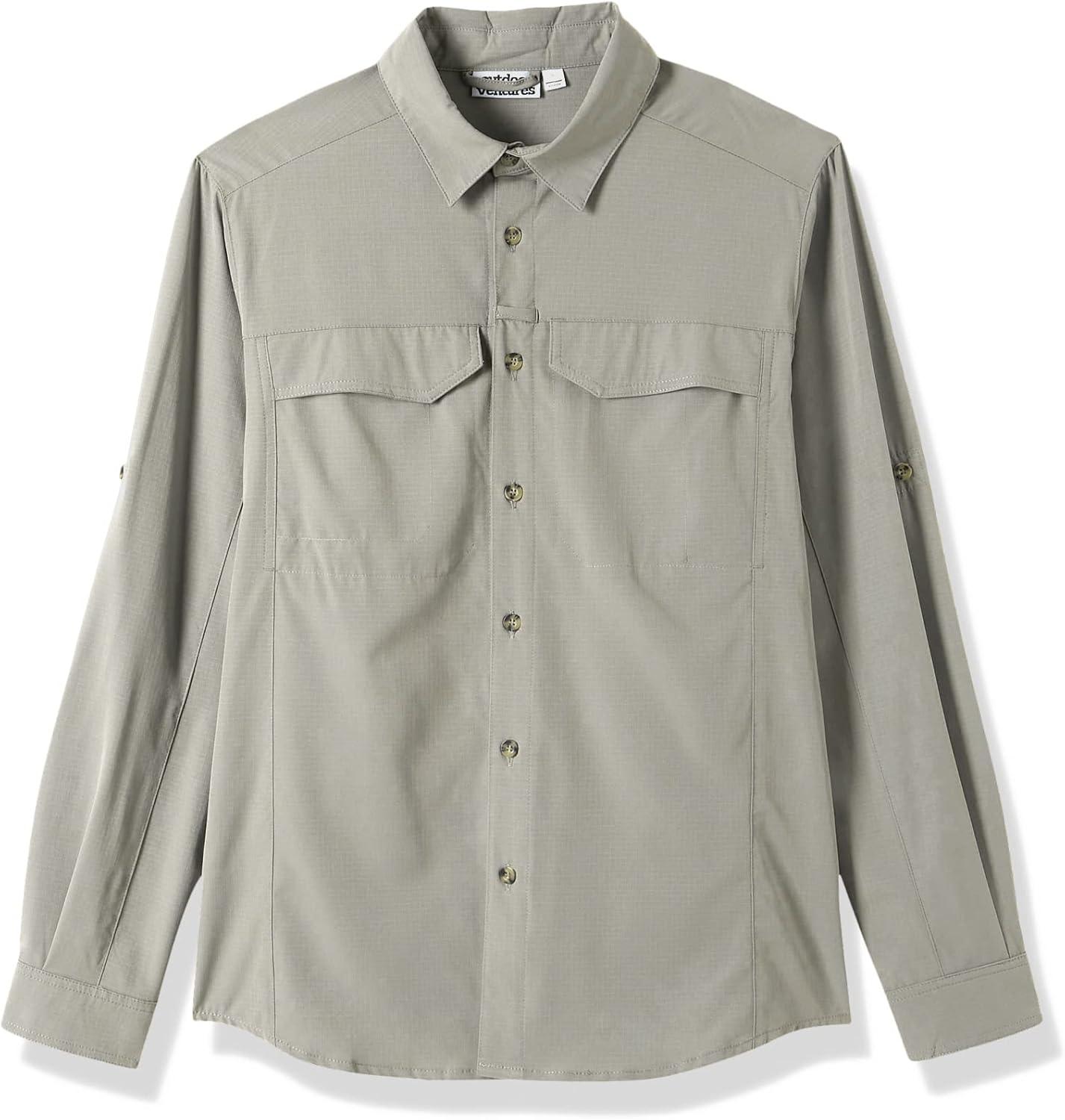 Outdoor Ventures Men’s UPF 50+ UV Sun Protection SPF Hiking Shirt Long Sleeve Lightweight Quick Dry for Safari Travel Fishing(Mid Grey)