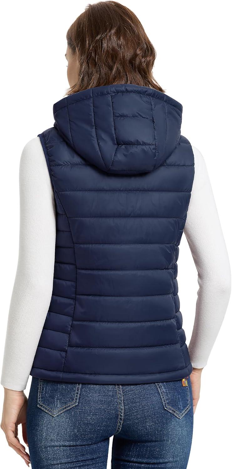 Outdoor Ventures Women’s Lightweight Packable Hooded Puffer Vest Outerwear Zip Up Warm Sleeveless Winter Jacket Quilted Coat(Blue)