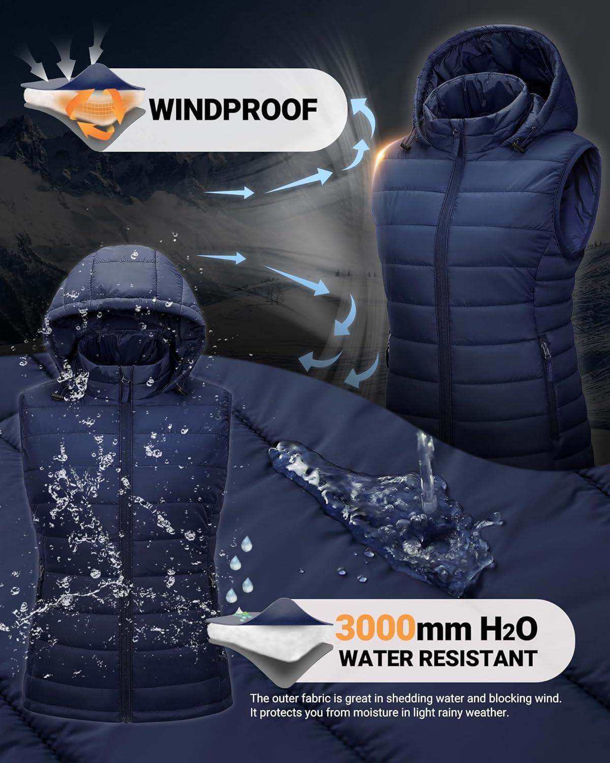 Outdoor Ventures Women’s Lightweight Packable Hooded Puffer Vest Outerwear Zip Up Warm Sleeveless Winter Jacket Quilted Coat(Blue)