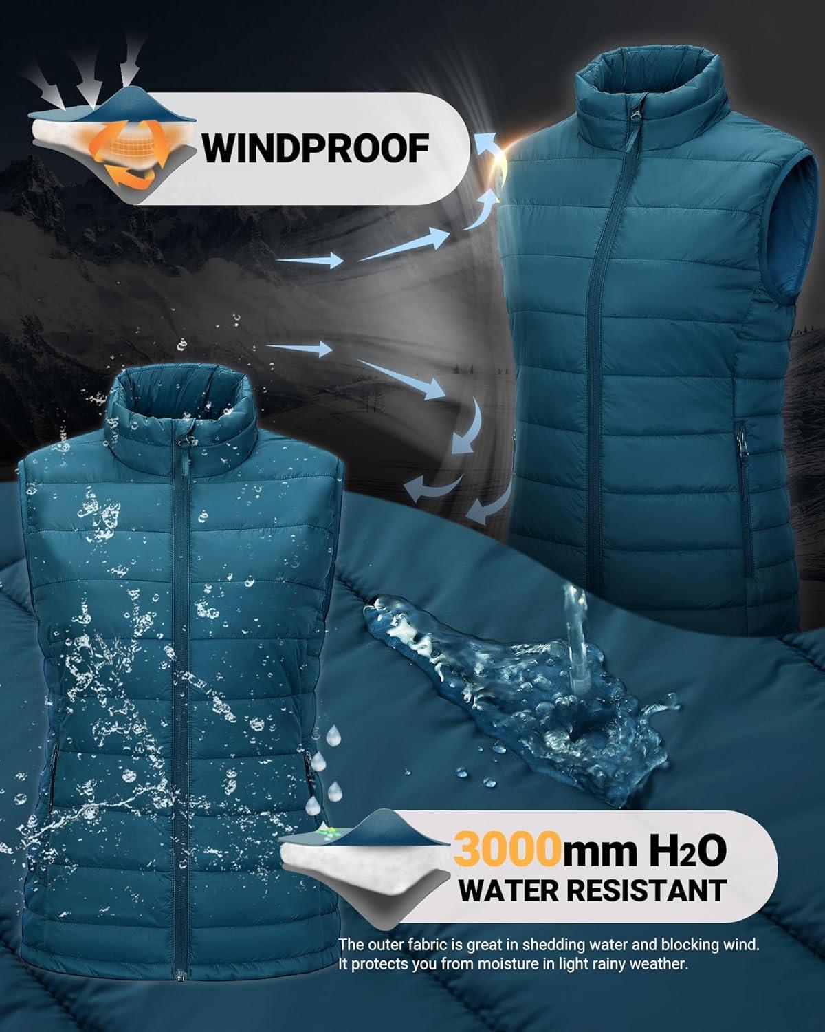 Outdoor Ventures Women’s Lightweight Puffer Vest Outerwear Zip Up Warm Sleeveless Winter Jacket Padded Gilet Quilted Coat(Modern Blue)