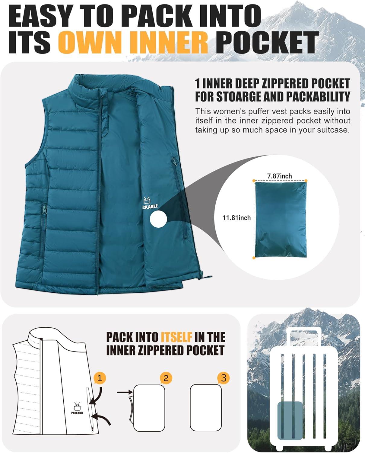 Outdoor Ventures Women’s Lightweight Puffer Vest Outerwear Zip Up Warm Sleeveless Winter Jacket Padded Gilet Quilted Coat(Modern Blue)