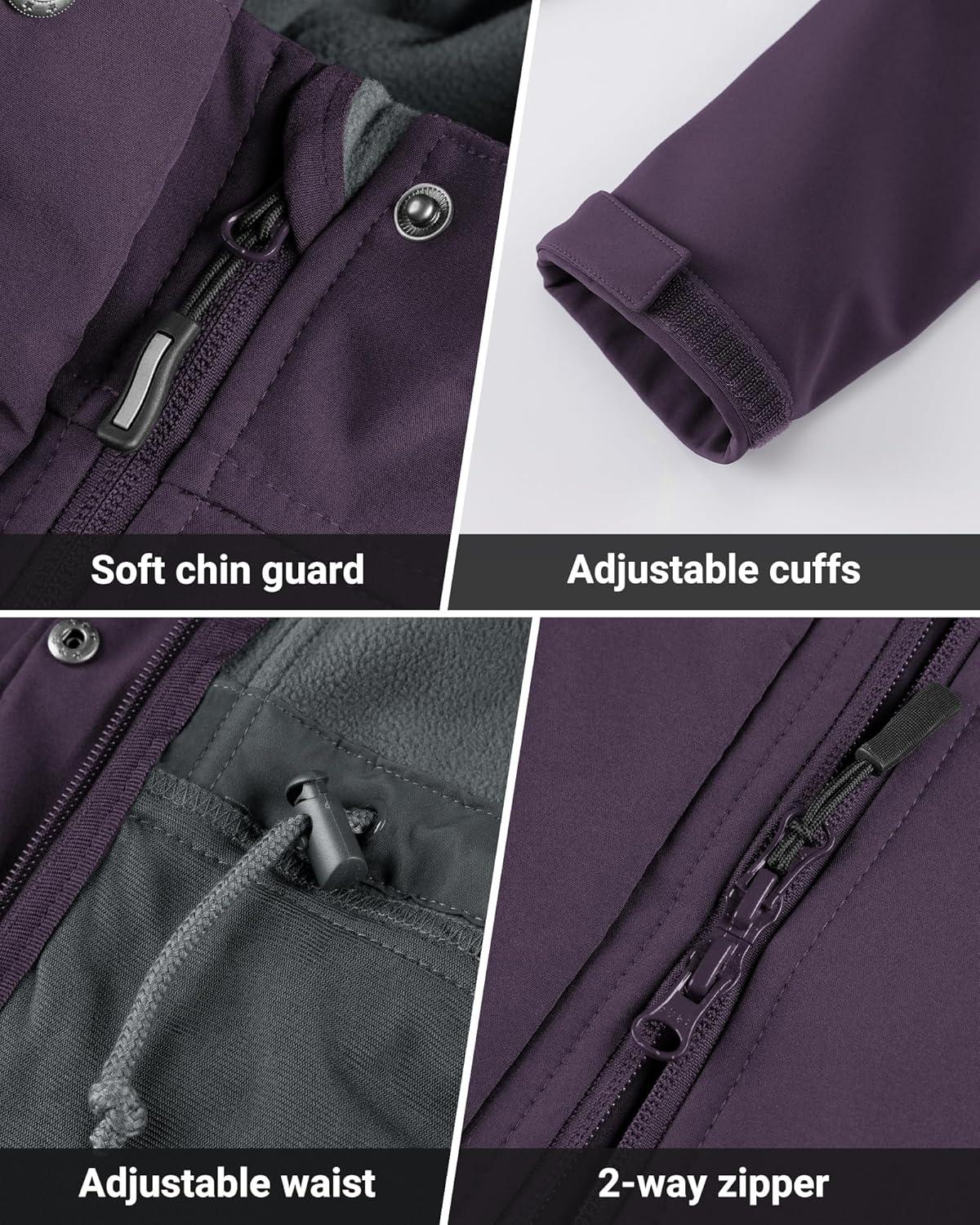 Outdoor Ventures Women’s Lightweight Waterproof Fleece Lined Hooded Softshell Rain Jacket, Warm Windbreaker Long Coat(Purple)