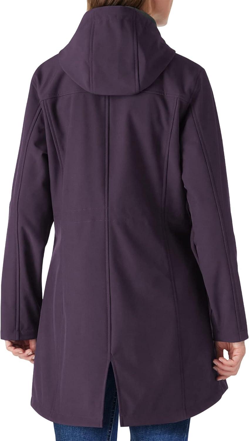 Outdoor Ventures Women’s Lightweight Waterproof Fleece Lined Hooded Softshell Rain Jacket, Warm Windbreaker Long Coat(Purple)
