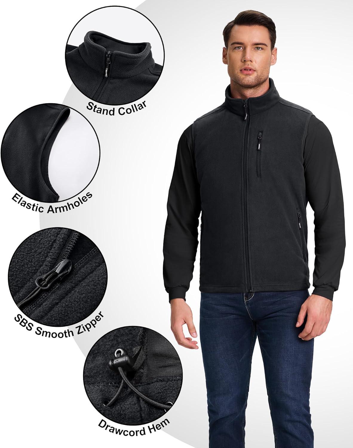 Outdoor Ventures Men’s Full-Zip Lightweight Polar Fleece Vest Outerwear with 5 Pockets Warm Winter Sleeveless Jacket Casual(Charcoal)