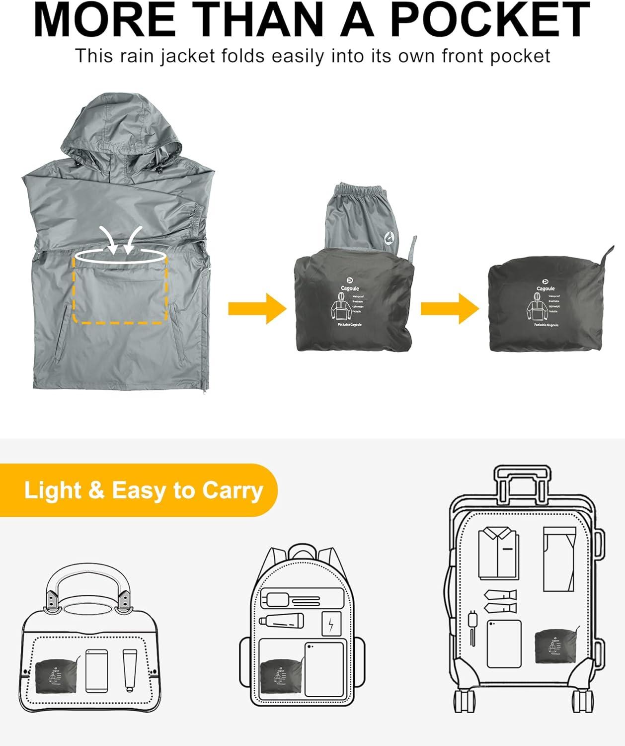 Outdoor Ventures Men’s Rain Jacket Waterproof Lightweight Packable Rain Pullover for Hiking Golf Running(Light Grey)