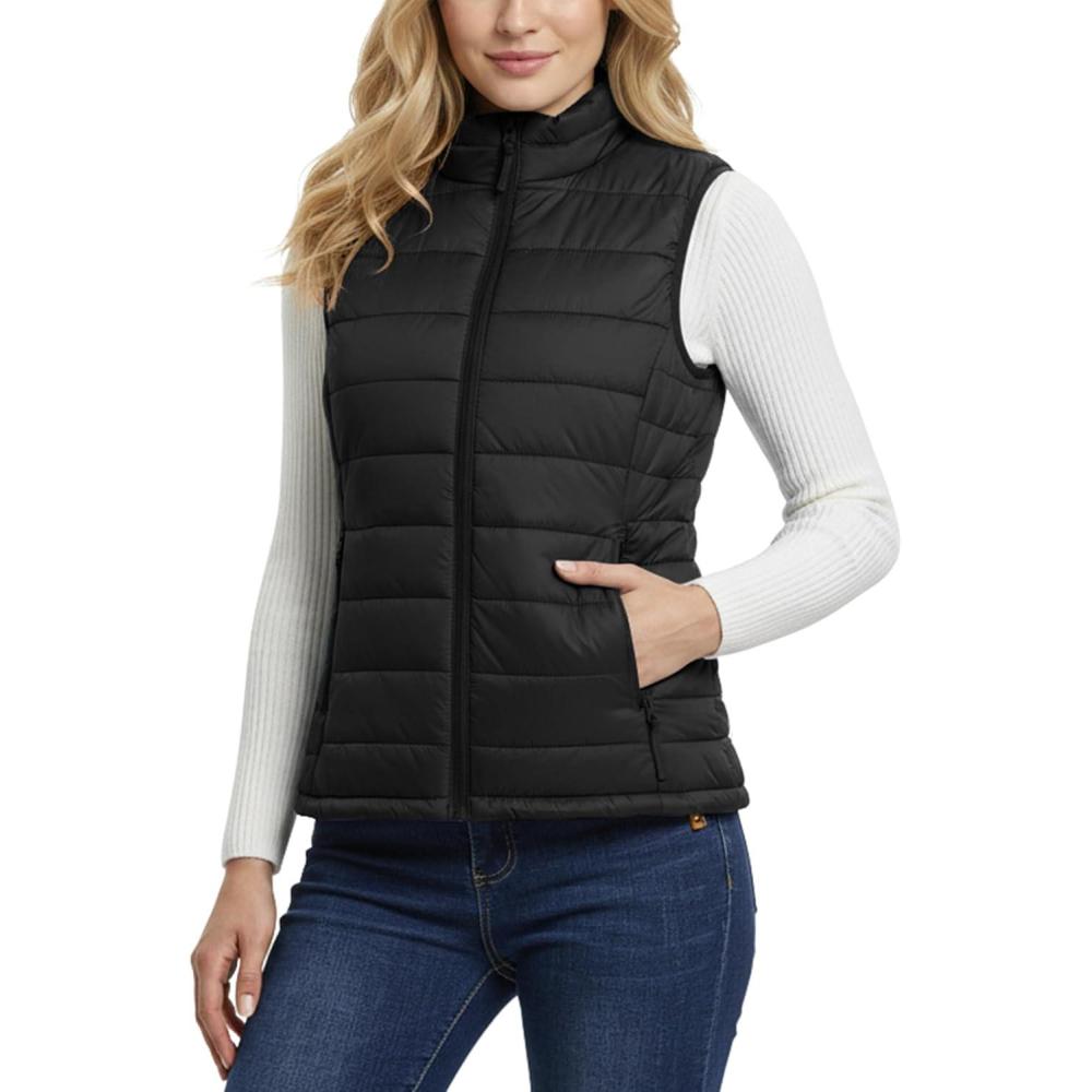 Outdoor Ventures Women’s Lightweight Puffer Vest Outerwear Zip Up Warm Sleeveless Winter Jacket Padded Gilet Quilted Coat(Black)