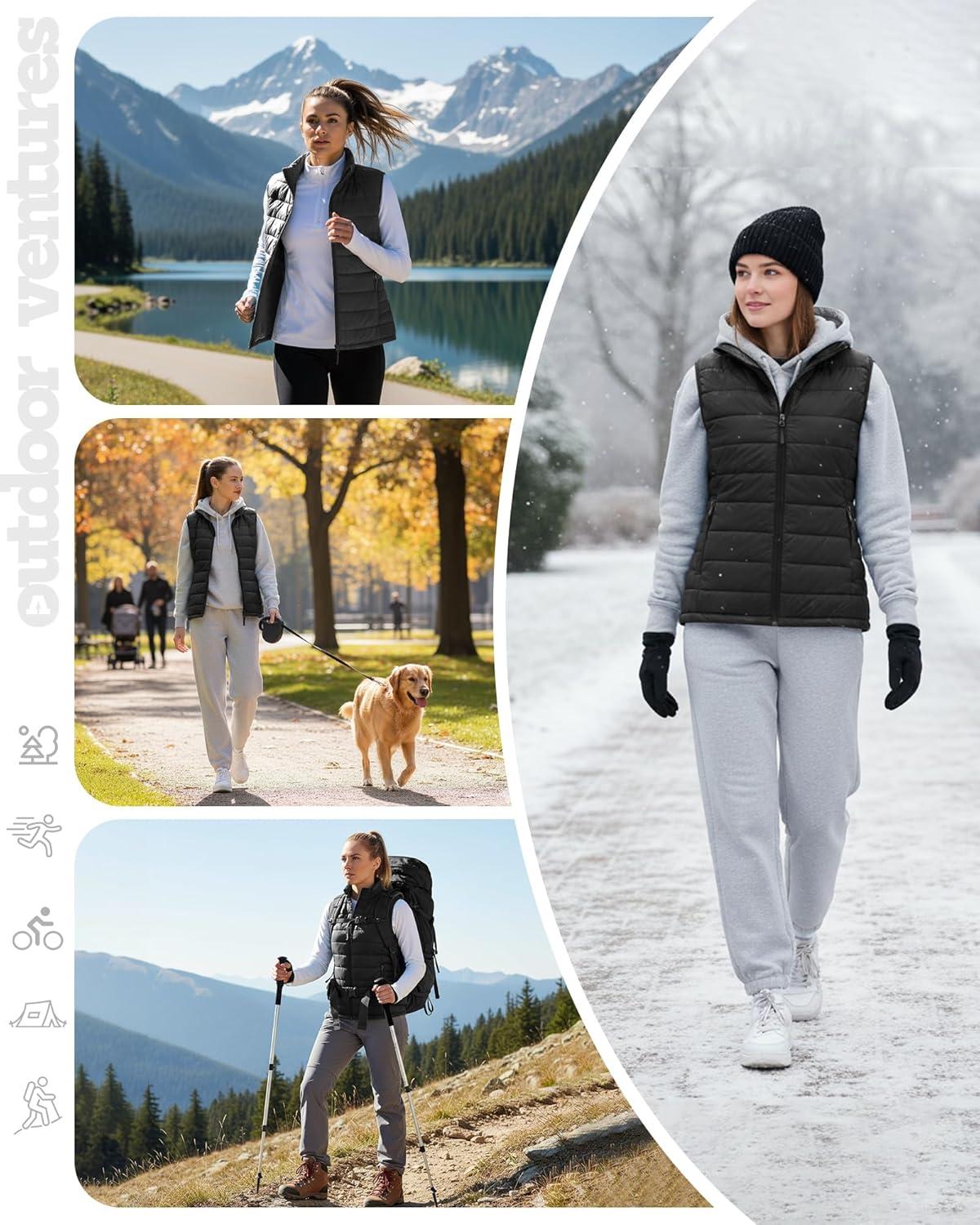 Outdoor Ventures Women’s Lightweight Puffer Vest Outerwear Zip Up Warm Sleeveless Winter Jacket Padded Gilet Quilted Coat(Black)
