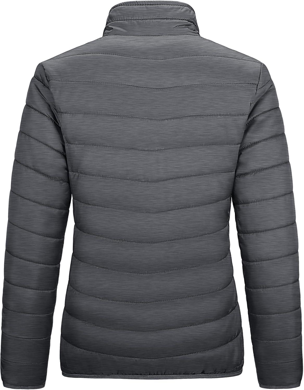 Outdoor Ventures Women’s Packable Full-Zip Short Puffer Jacket Insulated Quilted Warm Lightweight Winter Coat(Dark Grey Heather(fold in Pocket))