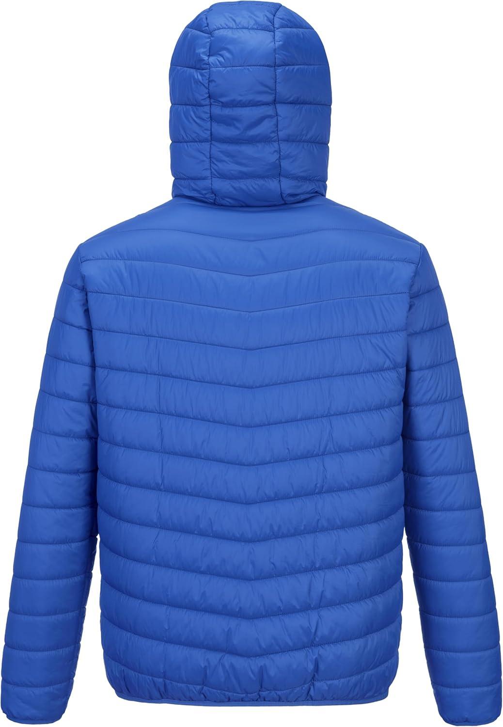 Outdoor Ventures Men’s Lightweight Packable Hooded Puffer Jacket Insulated Winter Coat for Snow Ski Traveling(Loyal Blue(fold in Pocket Or Bag))