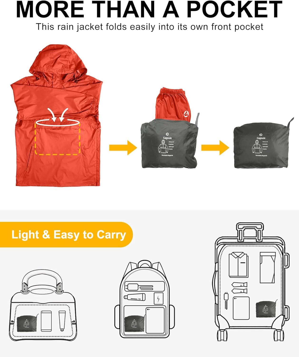 Outdoor Ventures Men’s Rain Jacket Waterproof Lightweight Packable Rain Pullover for Hiking Golf Running(Orange Red)