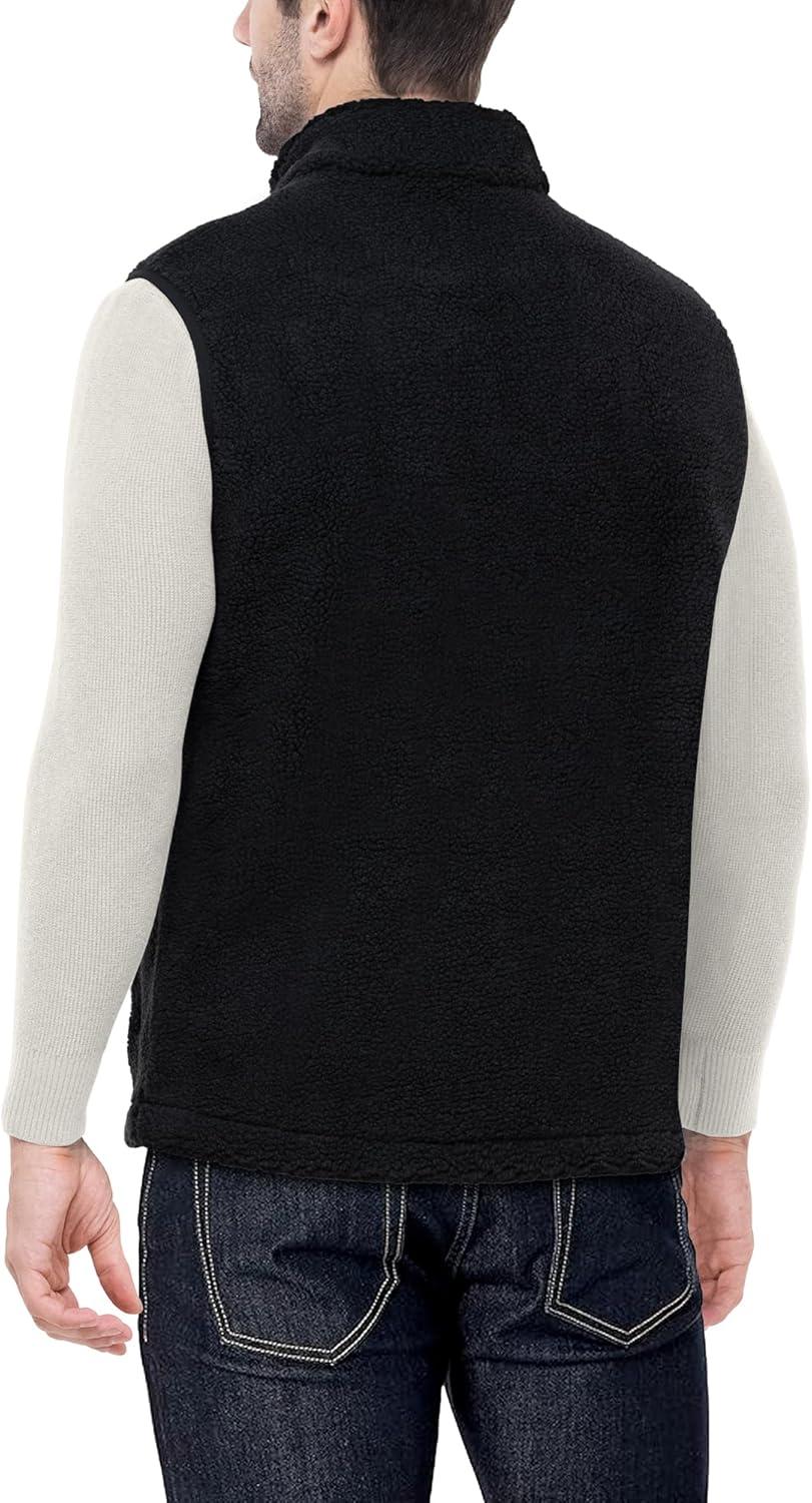 Outdoor Ventures Men’s Full-Zip Lightweight Polar Fleece Vest Outerwear with 5 Pockets Warm Winter Sleeveless Jacket Casual(Sherpa Black)