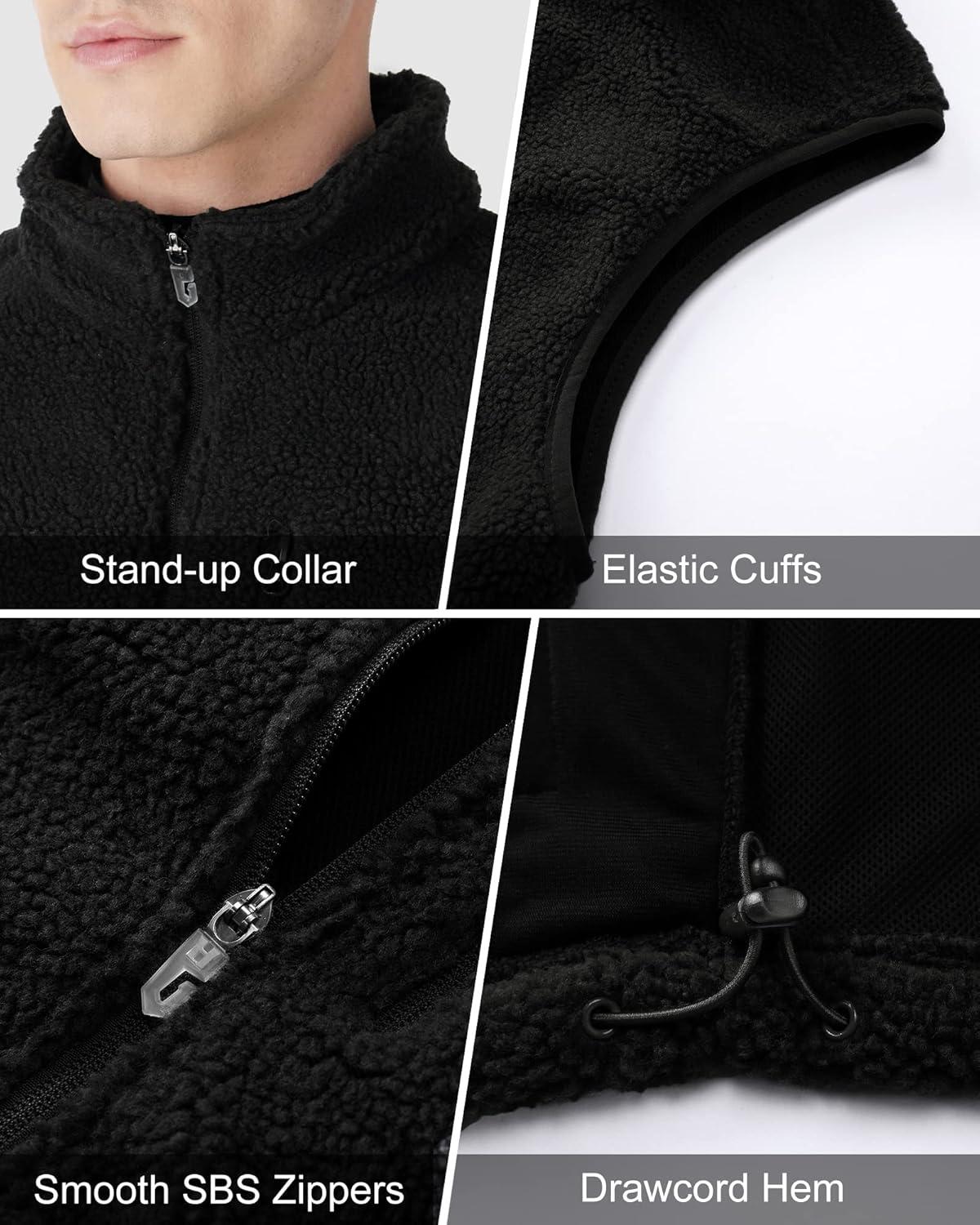Outdoor Ventures Men’s Full-Zip Lightweight Polar Fleece Vest Outerwear with 5 Pockets Warm Winter Sleeveless Jacket Casual(Sherpa Black)